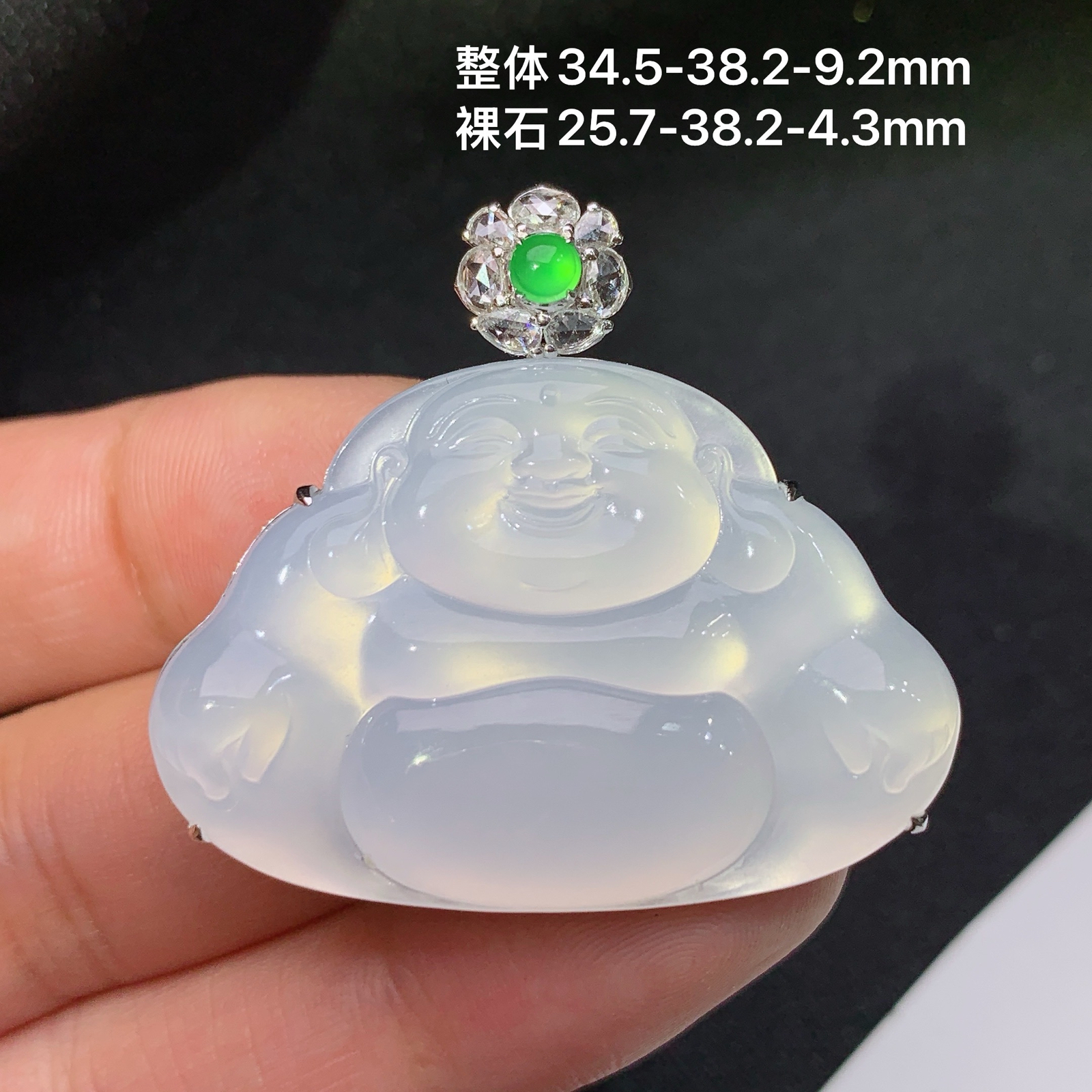 冰种舒佛吊坠，18k金镶嵌，冰润细腻，品相好，种水足，Ff 尺寸34.5*38.2*9.2