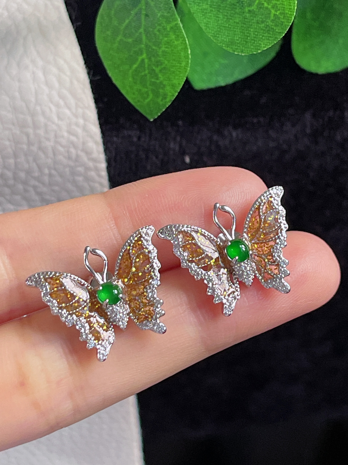 s925银 翡翠蝴蝶🦋耳钉