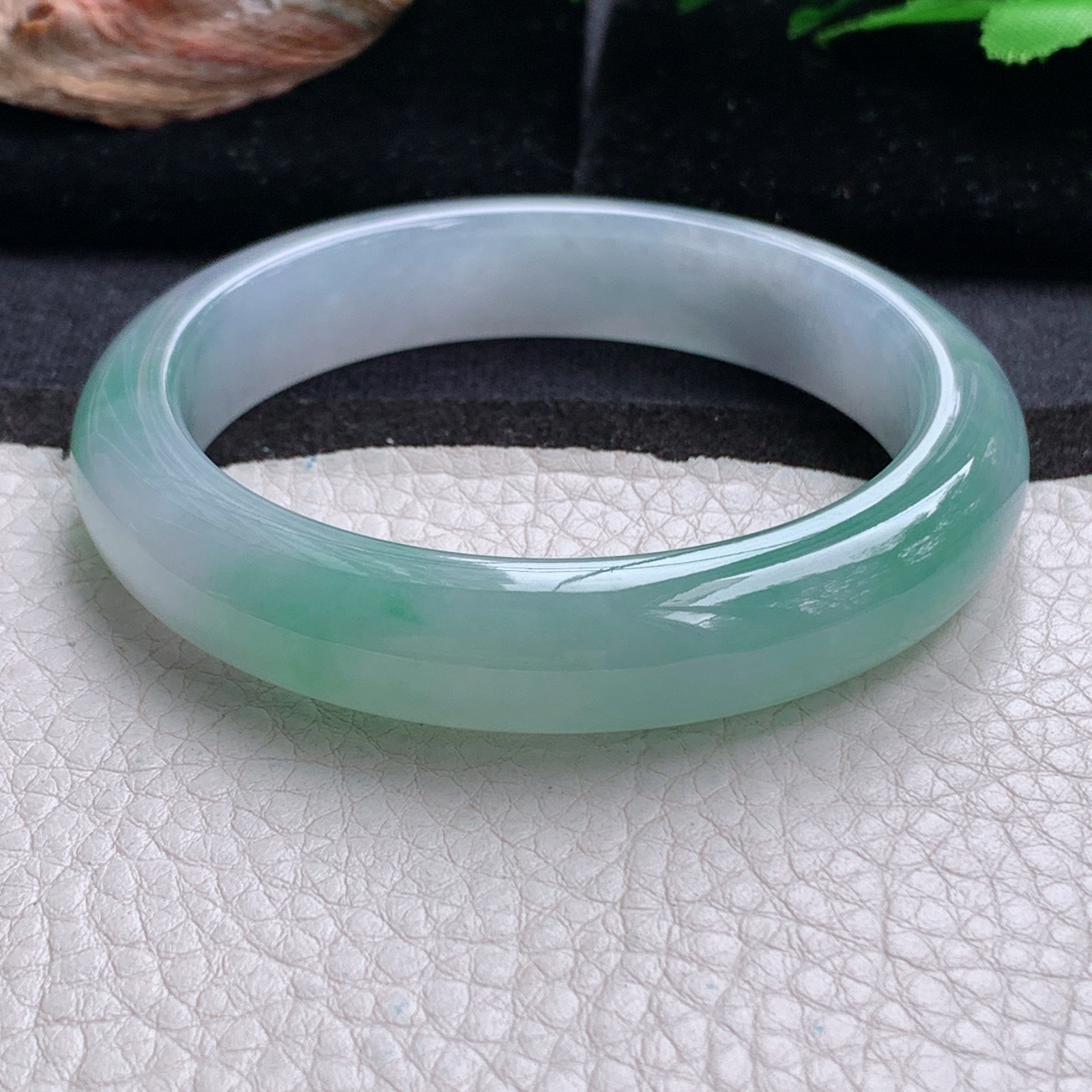 r招财款56.5*12.5*8.5平安镯 天然缅甸翡翠a货手镯冰润半山水正圈玉镯子