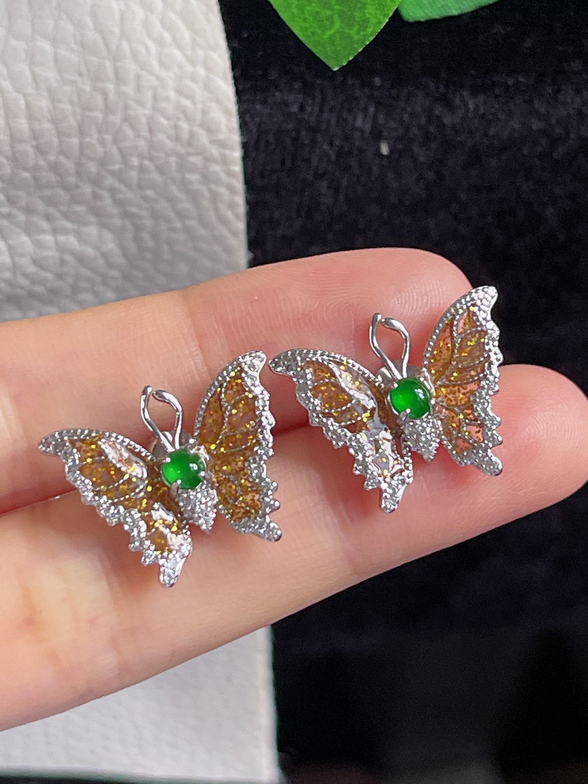 s925银 翡翠蝴蝶🦋耳钉