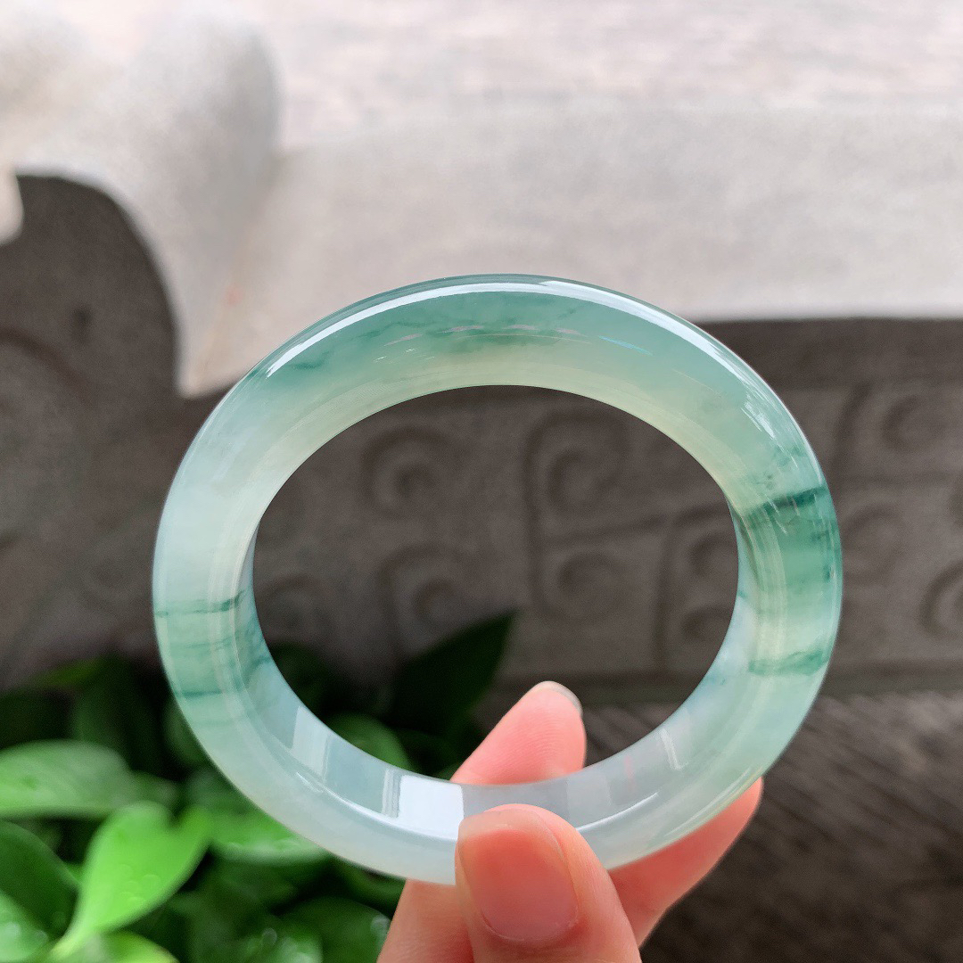 小圈口53.7-12-9.5 【冰种飘花正圈手镯】正圈53 54可戴