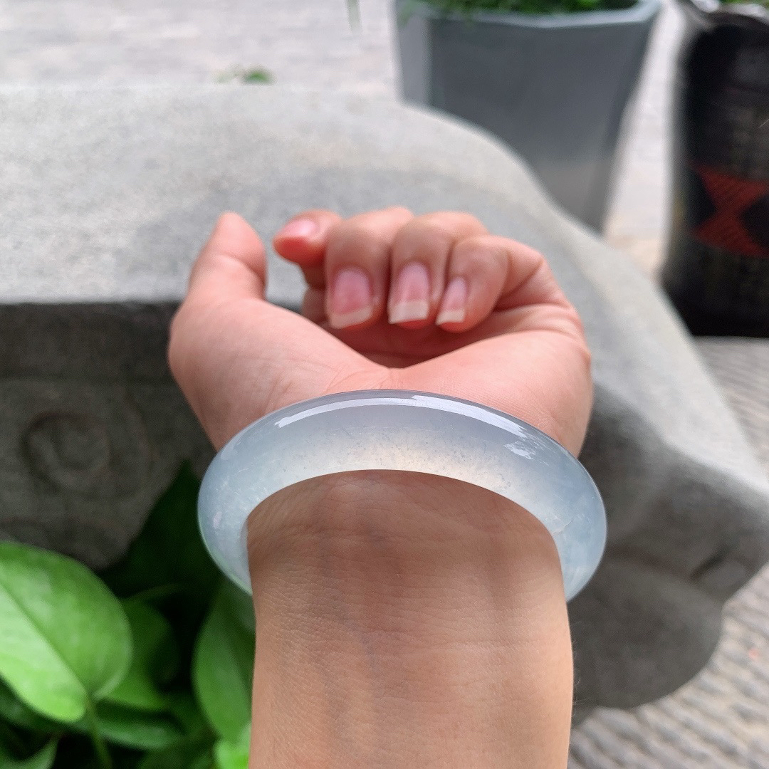 小圈口 53.5-12.4-8.4【高冰玻白正圈手镯】正圈53 54可戴