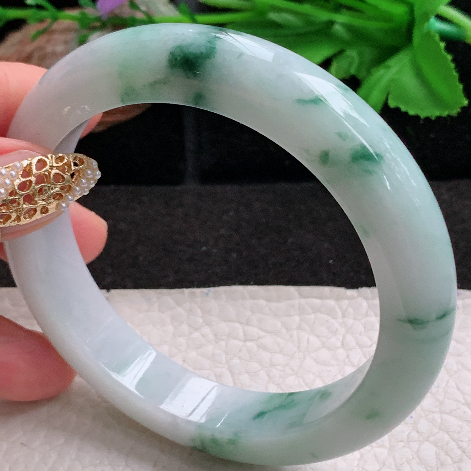 ee大圈口60.3*12.6*9.5平安镯 天然缅甸翡翠a货手镯飘花正圈厚装玉镯子
