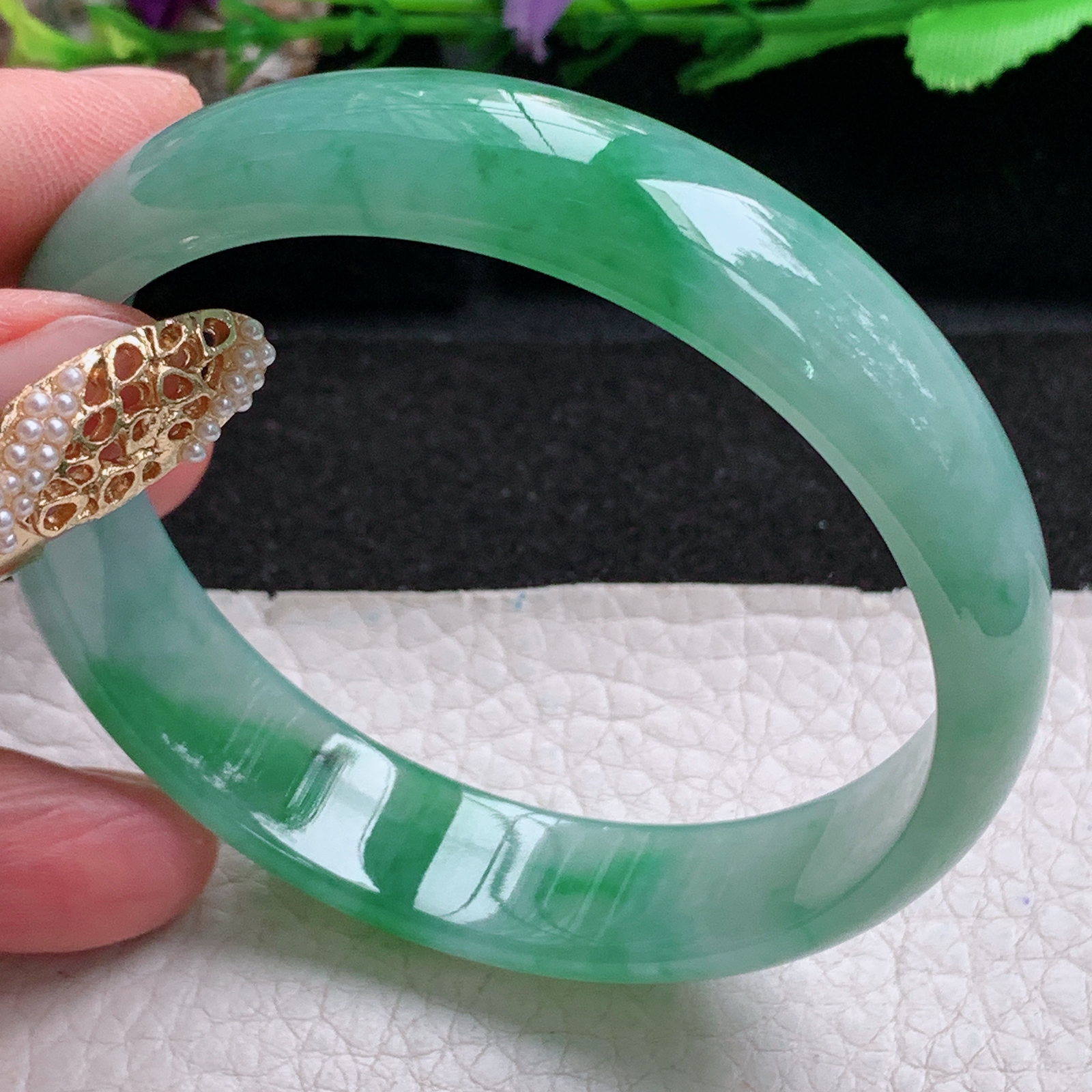 p大圈口59.5*14*6.6平安镯 天然缅甸翡翠a货手镯冰飘绿正圈玉镯子