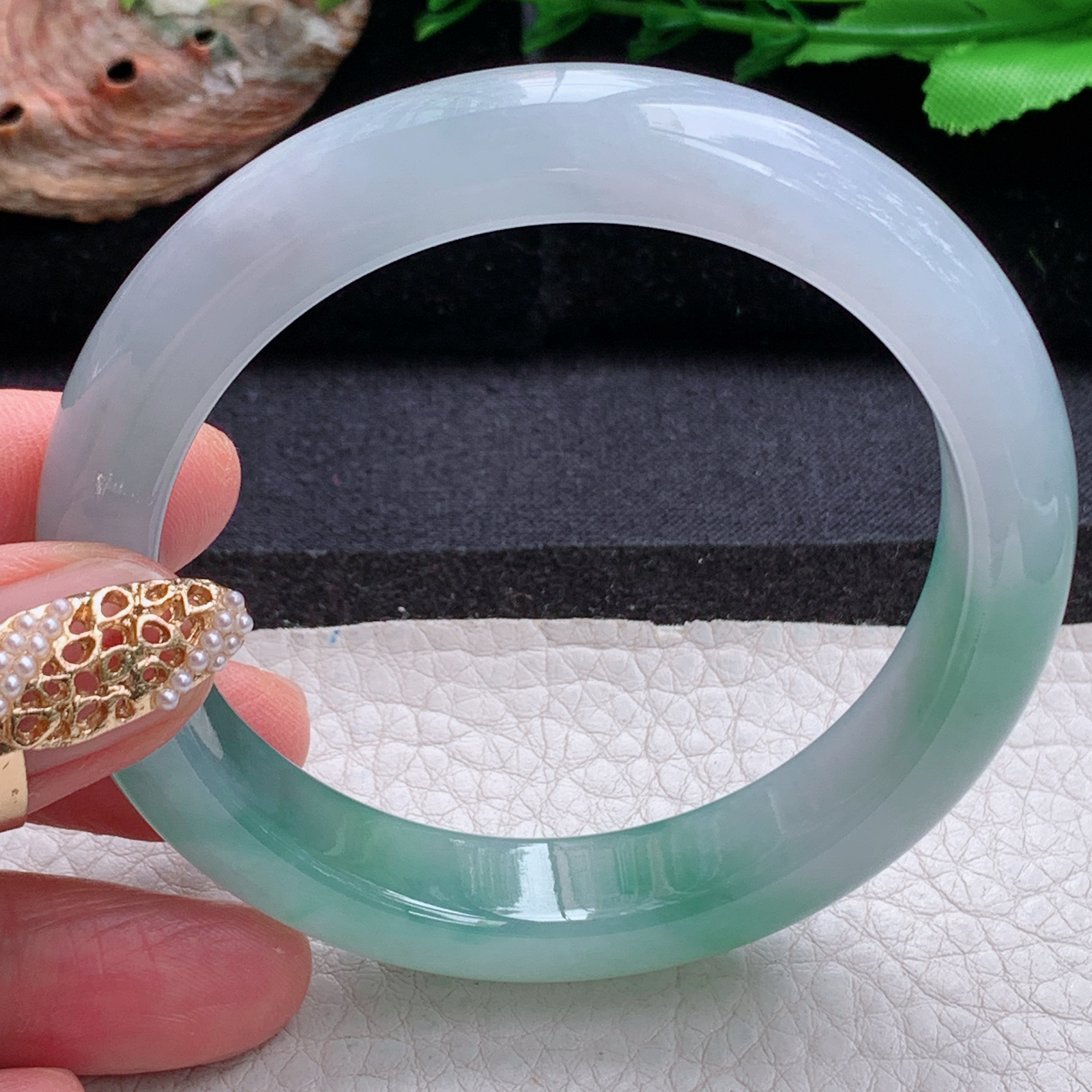 r招财款56.5*12.5*8.5平安镯 天然缅甸翡翠a货手镯冰润半山水正圈玉镯子