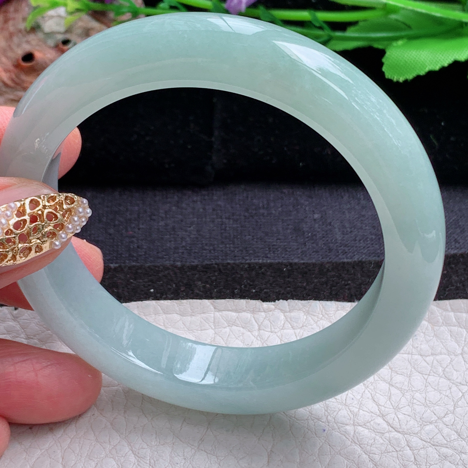 r冰晴款57*12.5*9.2平安镯 天然缅甸翡翠a货手镯冰润晴美正圈玉镯子