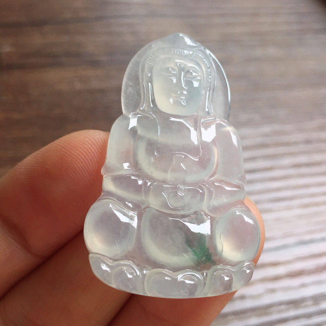 冰飘花观音吊坠 冰冰润润，玉质细腻，种水足，001 尺寸42.5*26.5*4.2