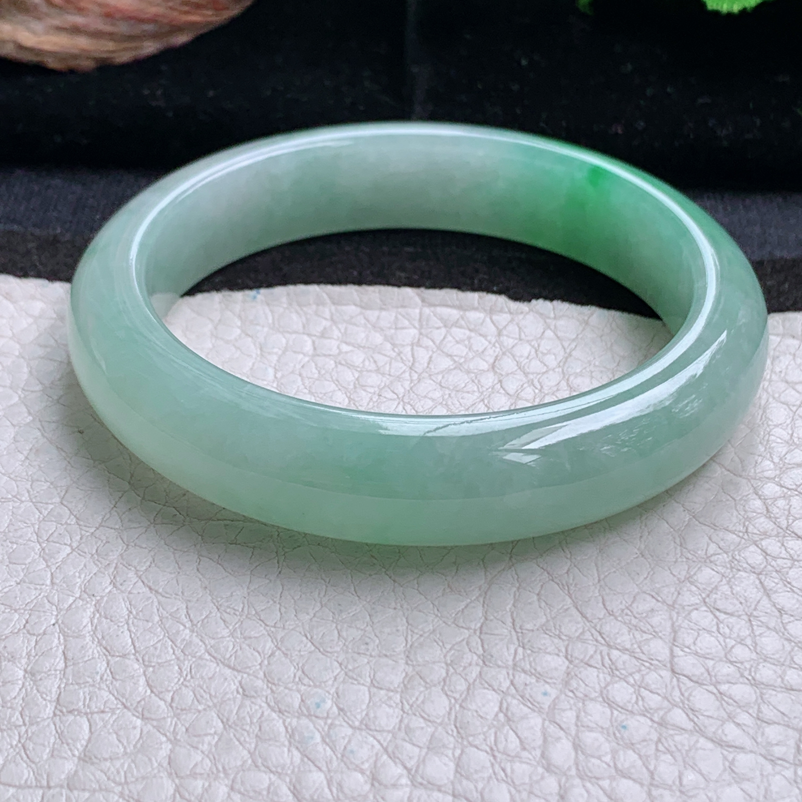 fx清爽款56*12.6*8.2平安镯 天然缅甸翡翠a货手镯飘绿正圈玉镯子