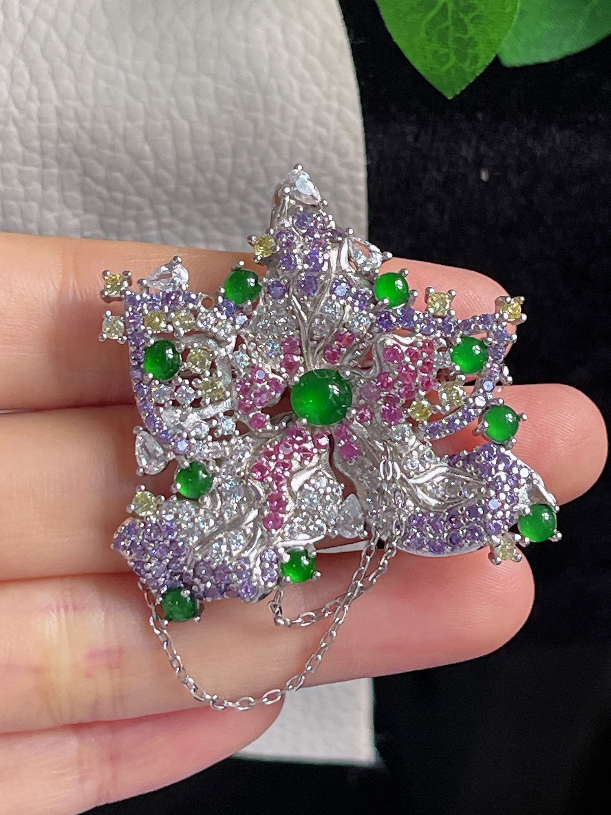 s925银 翡翠胸针