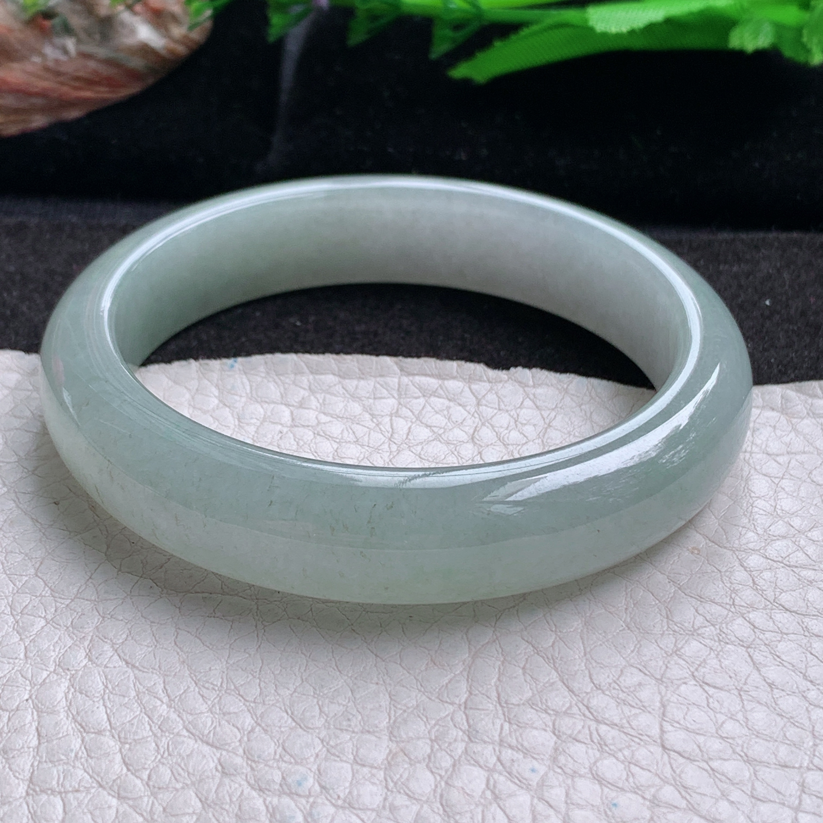 z实拍57*13*8.5平安镯 天然缅甸翡翠a货手冰晴正圈玉镯子