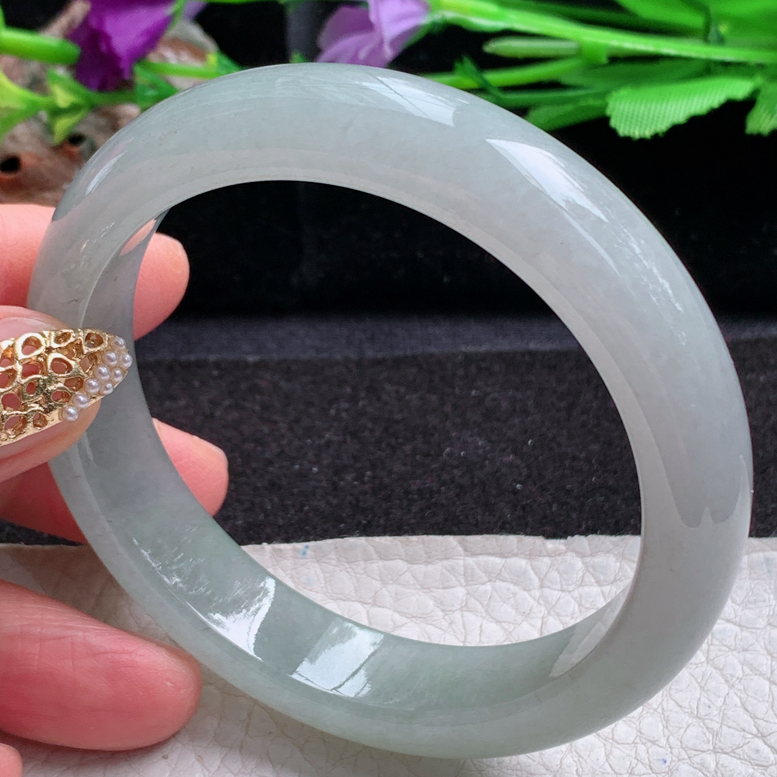 z实拍57*13*8.5平安镯 天然缅甸翡翠a货手冰晴正圈玉镯子