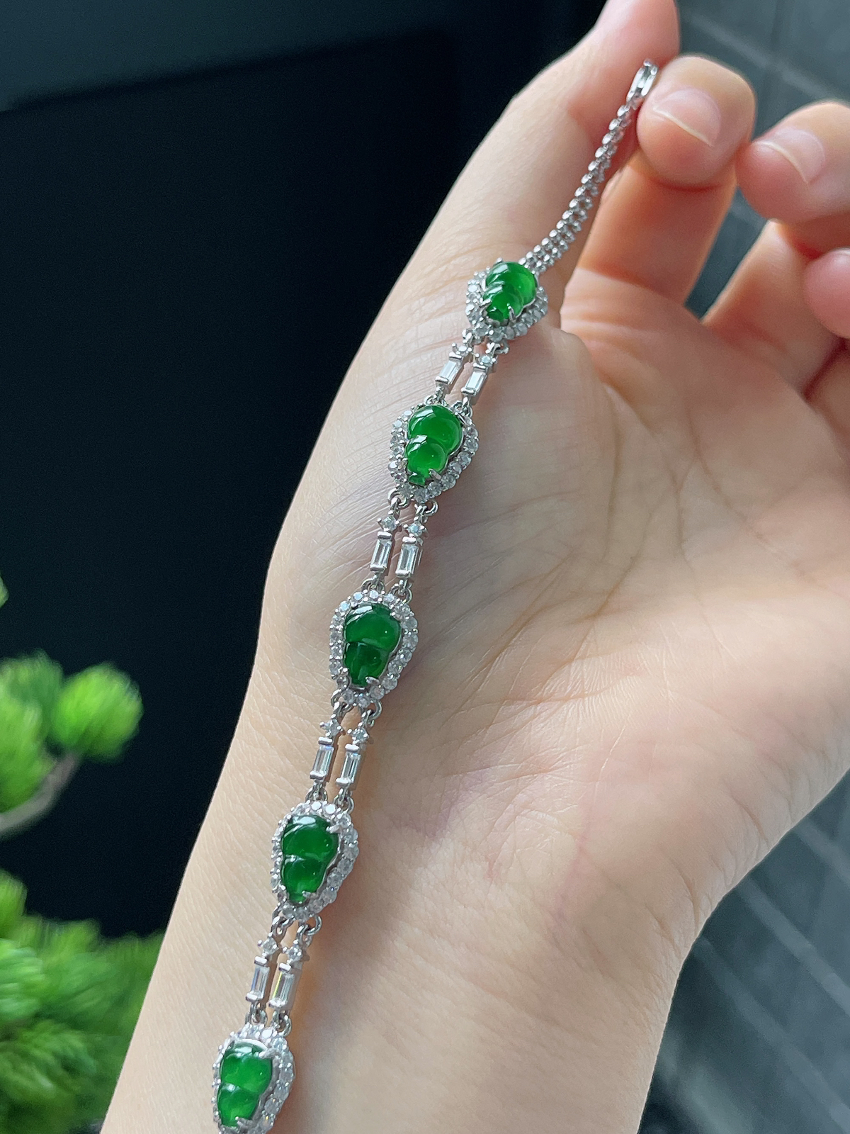 s925银 翡翠葫芦手链