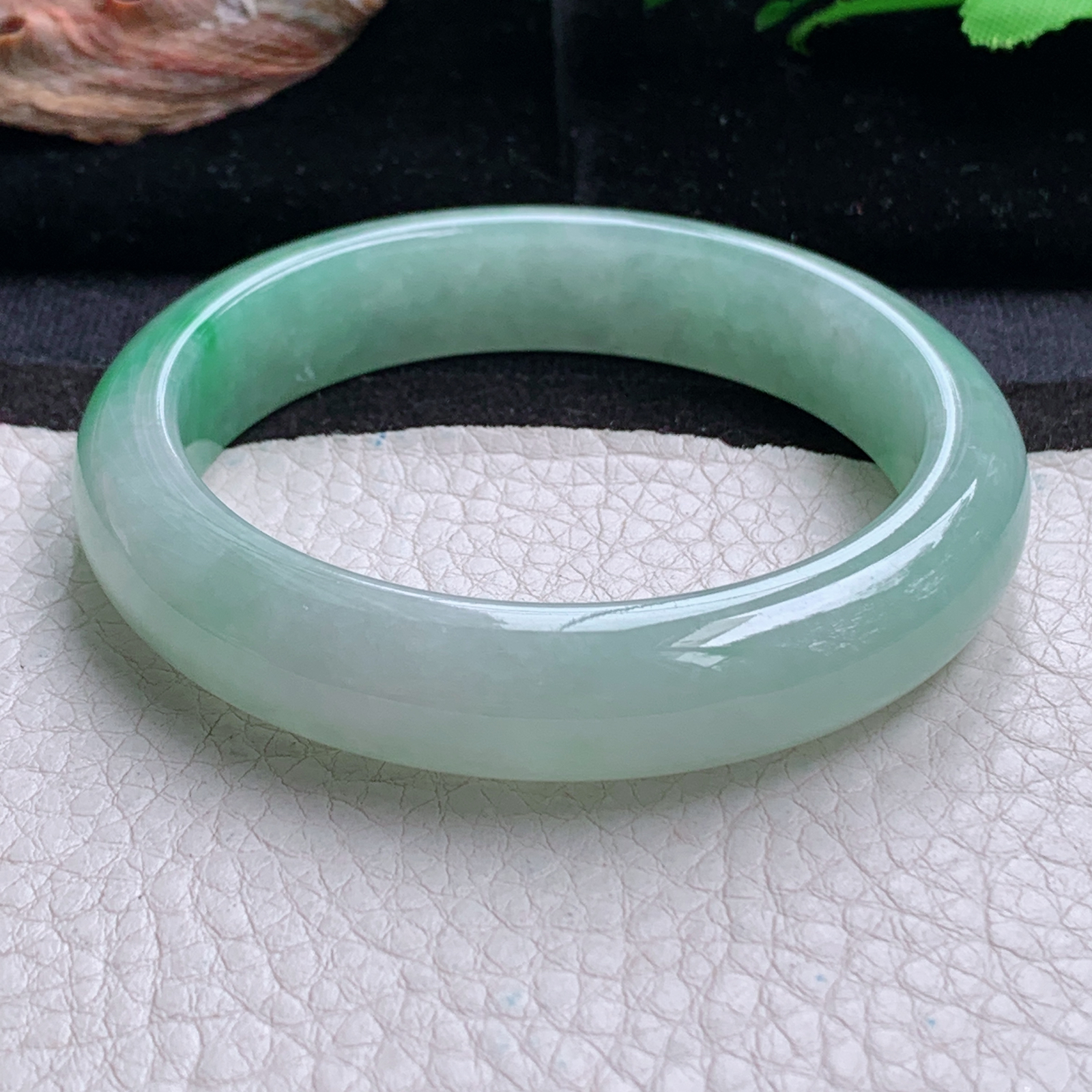 fx清爽款56*12.6*8.2平安镯 天然缅甸翡翠a货手镯飘绿正圈玉镯子