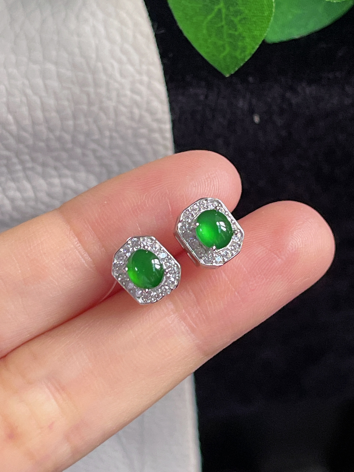 s925银 翡翠耳钉