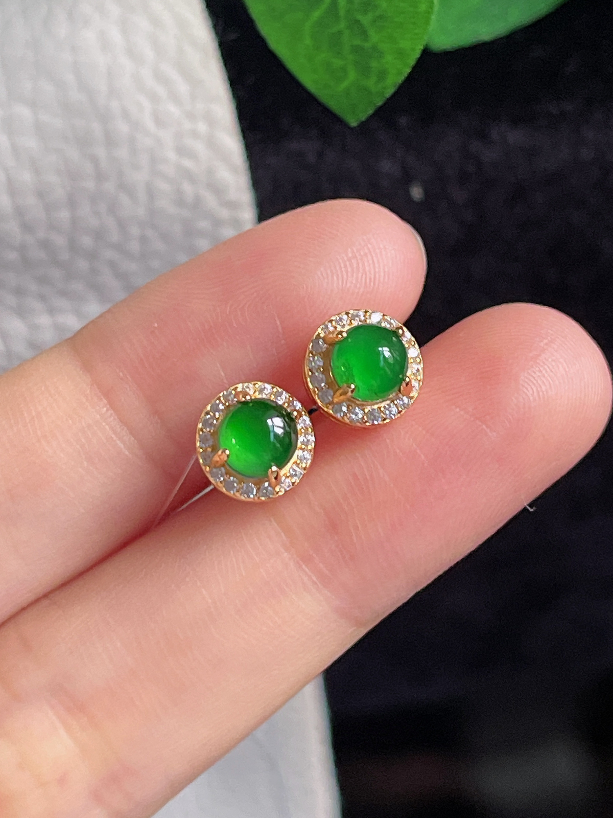 s925银 翡翠耳钉