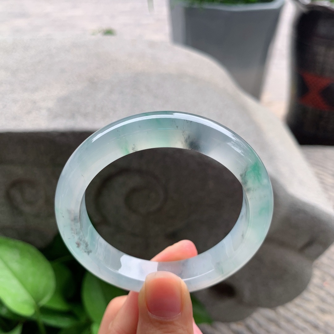 圈口 54.3-11.8-8.5【冰种飘绿正圈手镯】正圈54 55可戴