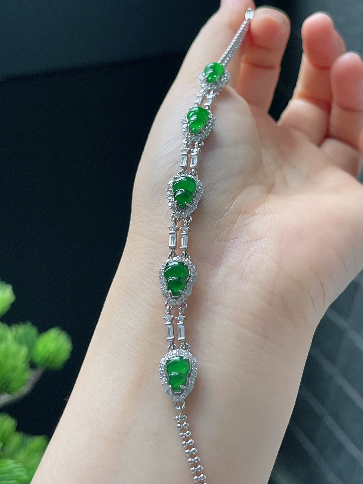 s925银 翡翠葫芦手链