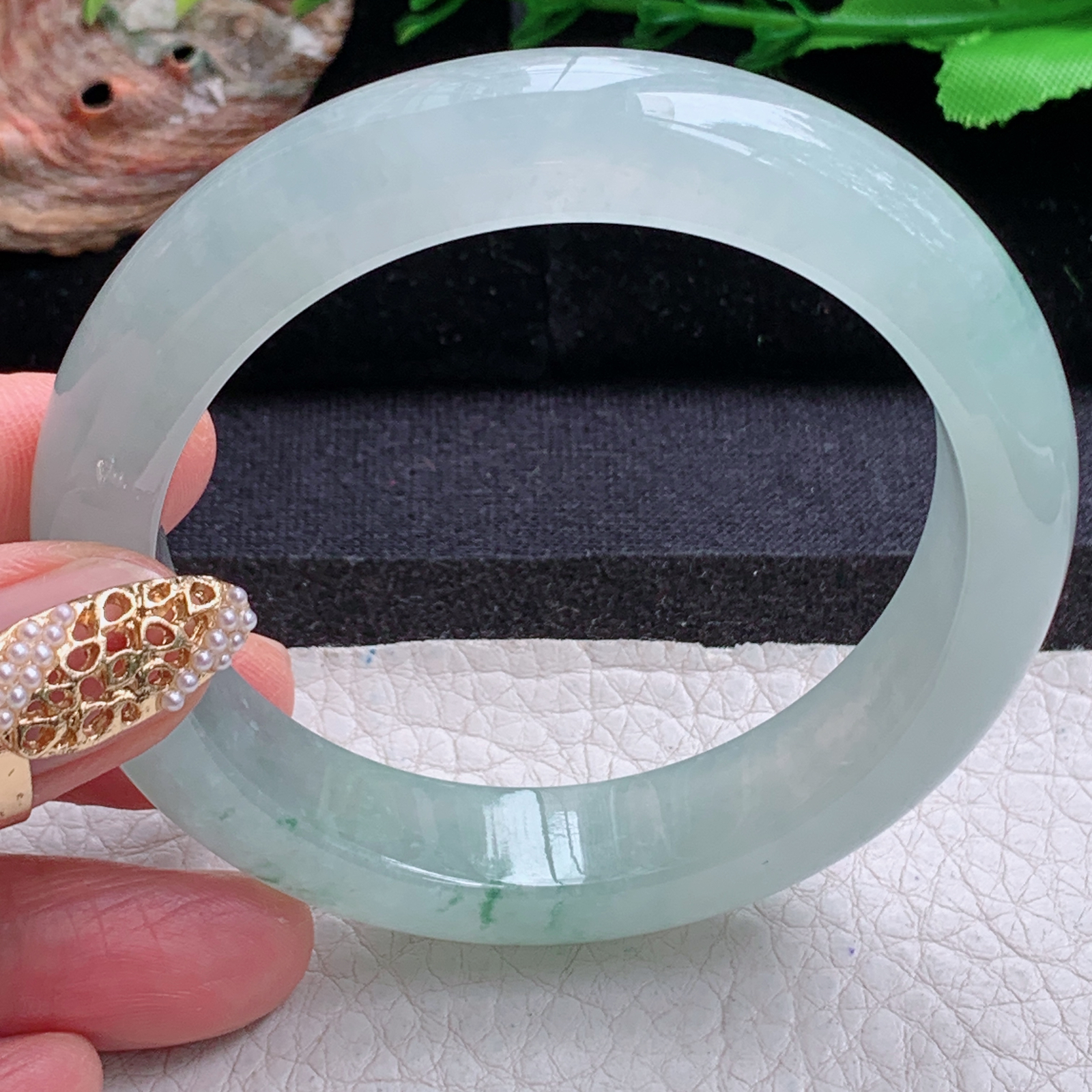 fx实拍55.5*8.8平安镯 天然缅甸翡翠a货手镯冰飘花正圈玉镯子