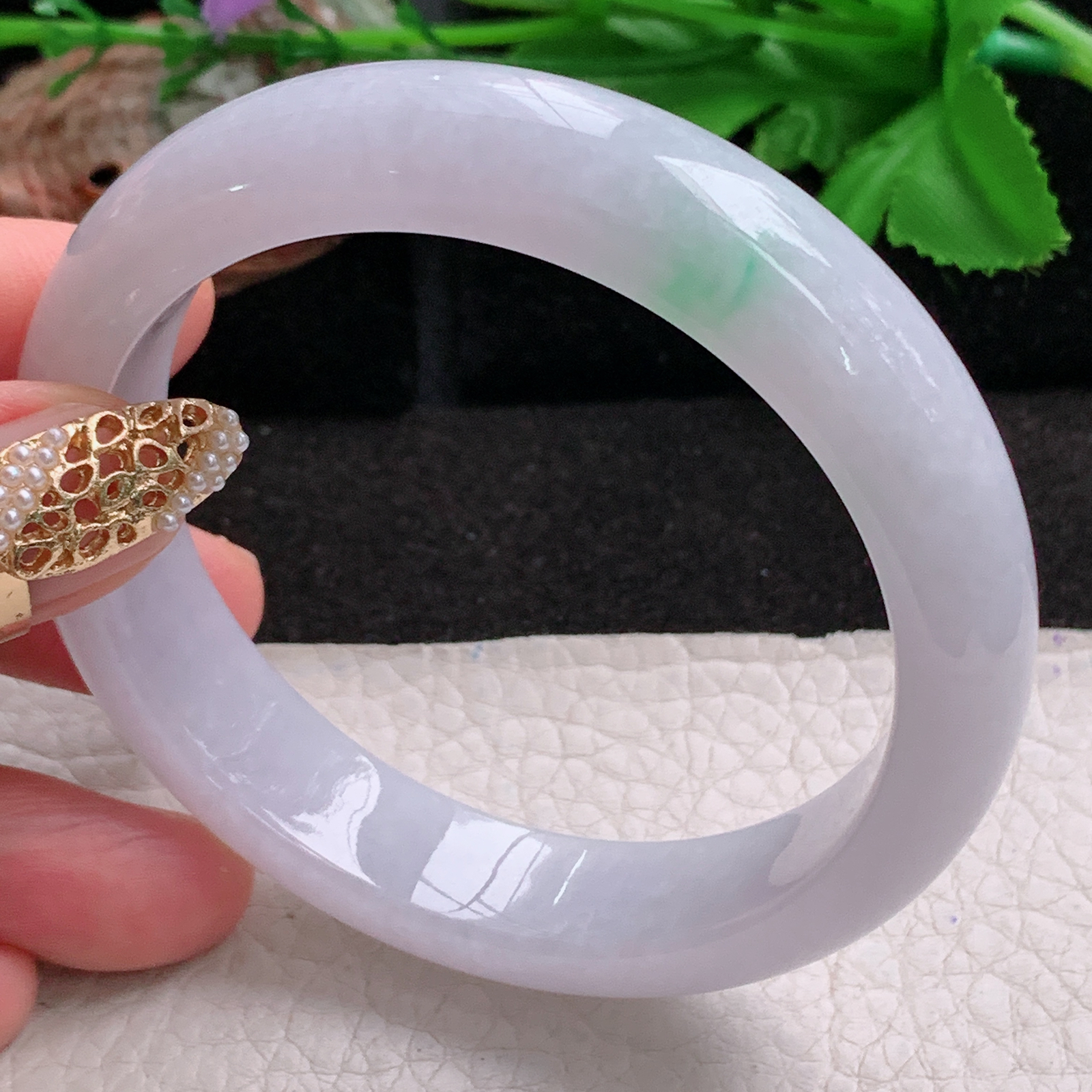 ee实拍57.5*13*8.5平安镯 天然缅甸翡翠a货手镯淡紫正圈玉镯子