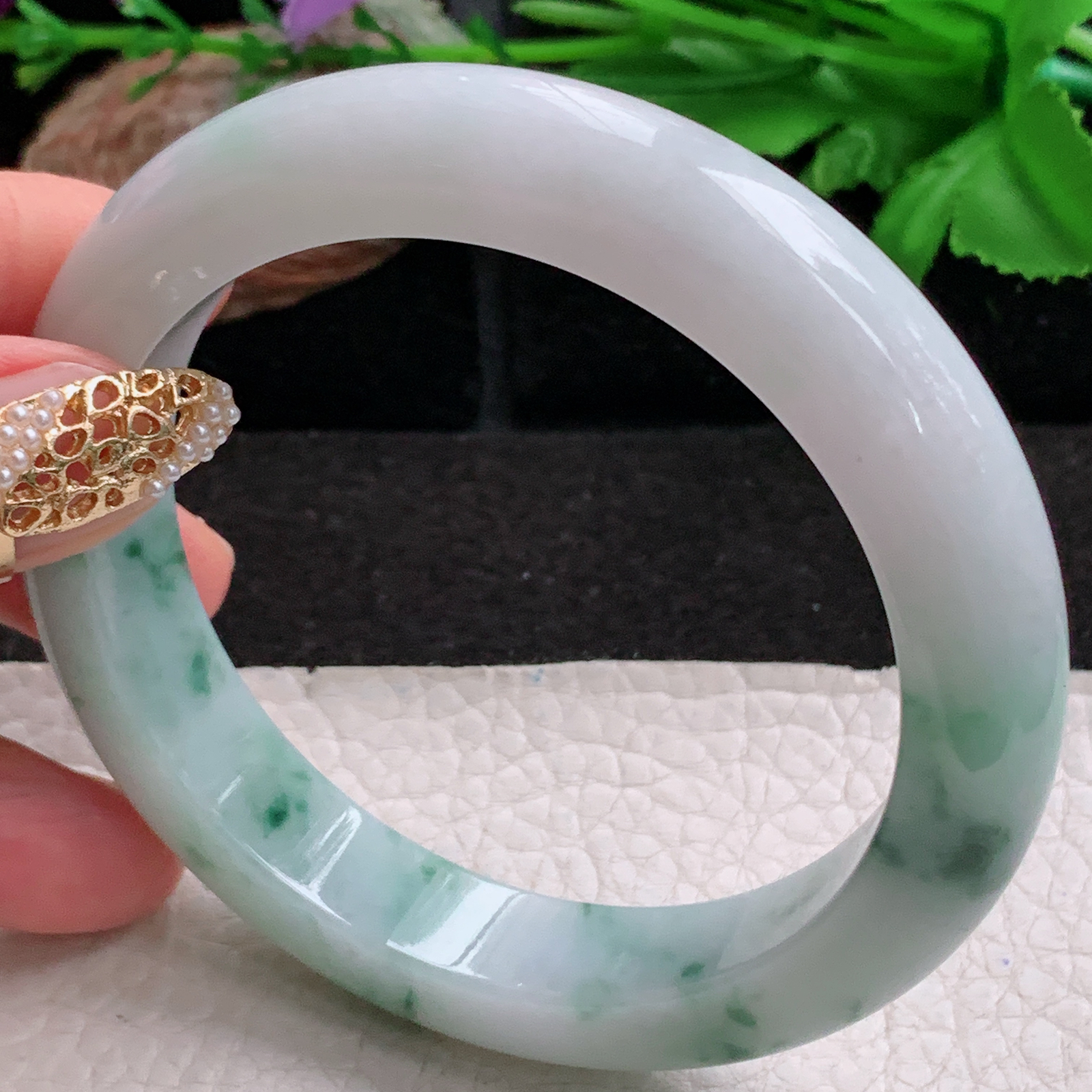 ee大圈口60.3*12.6*9.5平安镯 天然缅甸翡翠a货手镯飘花正圈厚装玉镯子