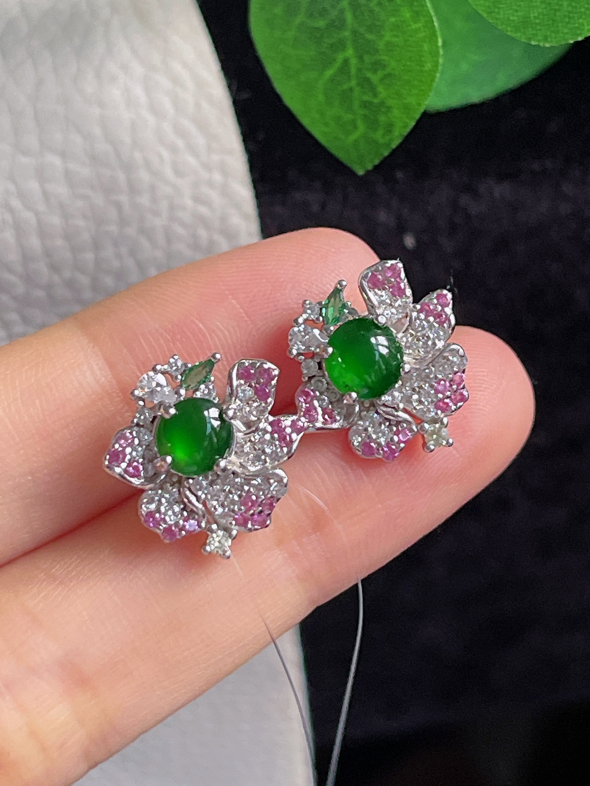 s925银 翡翠耳钉