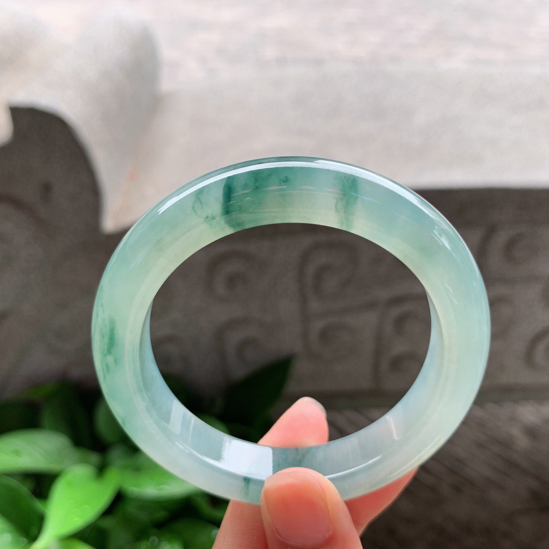 小圈口53.7-12-9.5 【冰种飘花正圈手镯】正圈53 54可戴