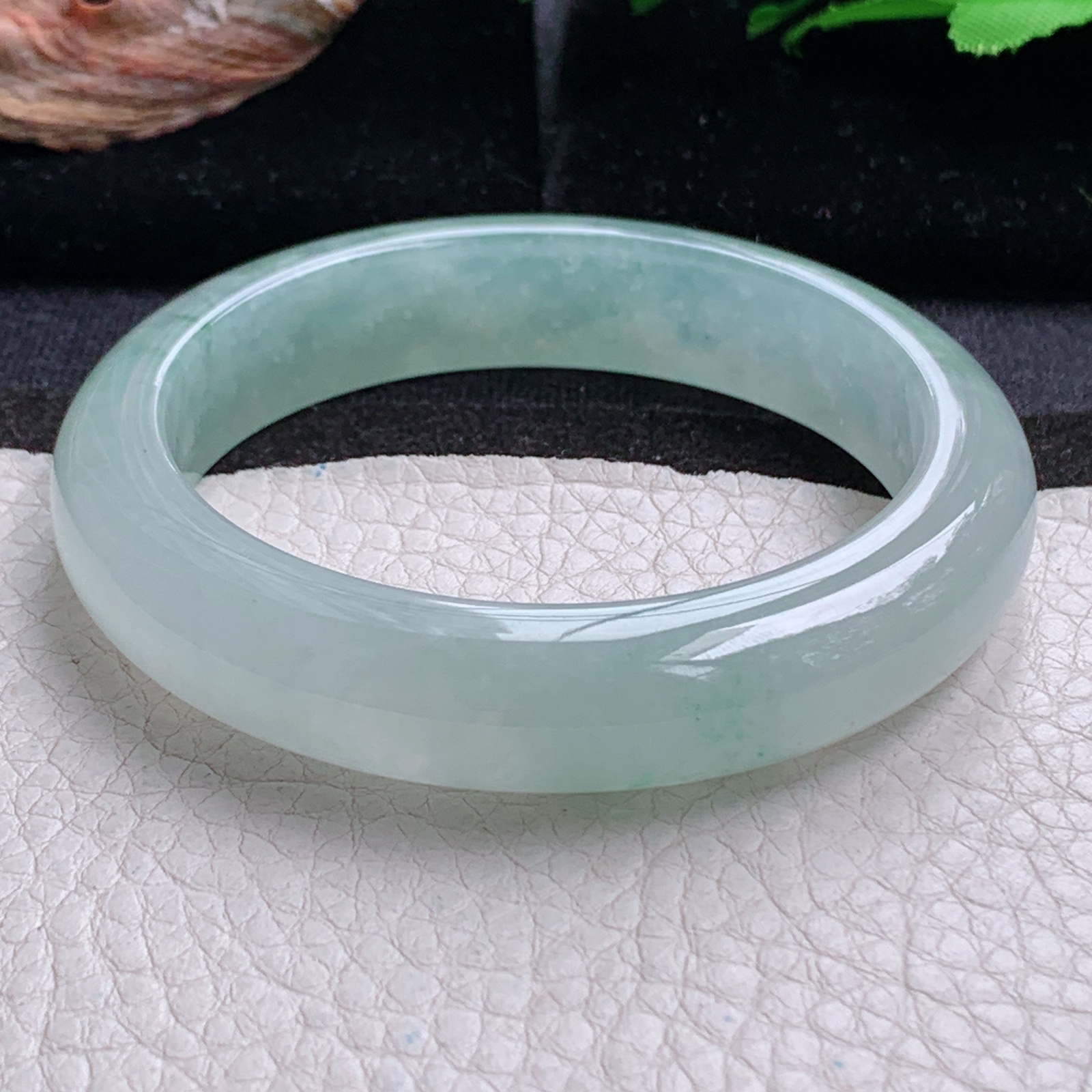 fx实拍55.5*8.8平安镯 天然缅甸翡翠a货手镯冰飘花正圈玉镯子