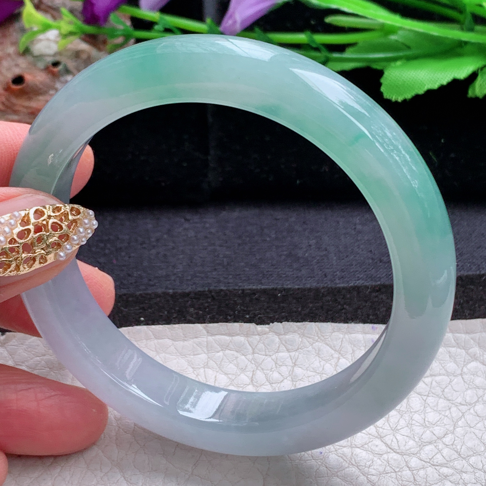 r招财款56.5*12.5*8.5平安镯 天然缅甸翡翠a货手镯冰润半山水正圈玉镯子