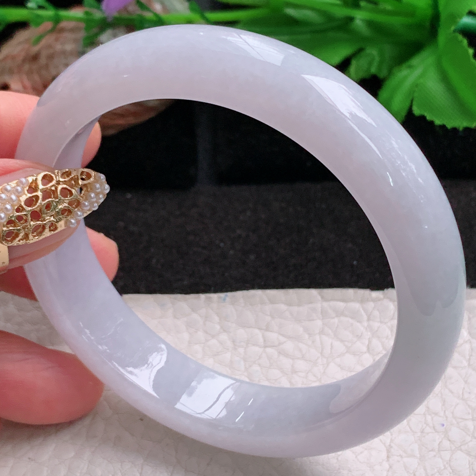 ee实拍57.5*13*8.5平安镯 天然缅甸翡翠a货手镯淡紫正圈玉镯子