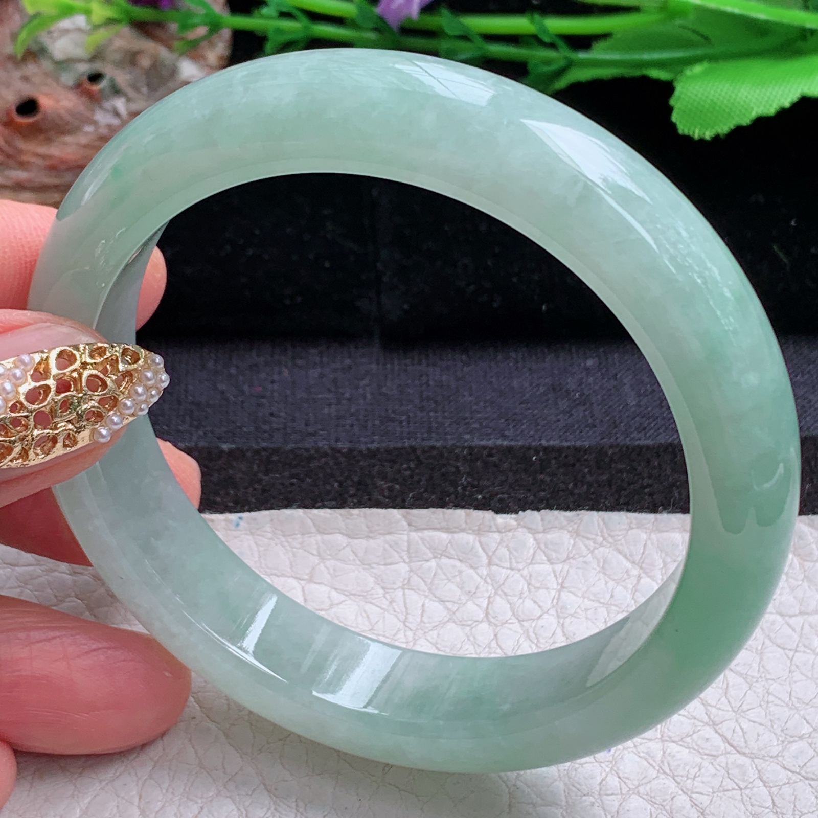 fx清爽款56*12.6*8.2平安镯 天然缅甸翡翠a货手镯飘绿正圈玉镯子