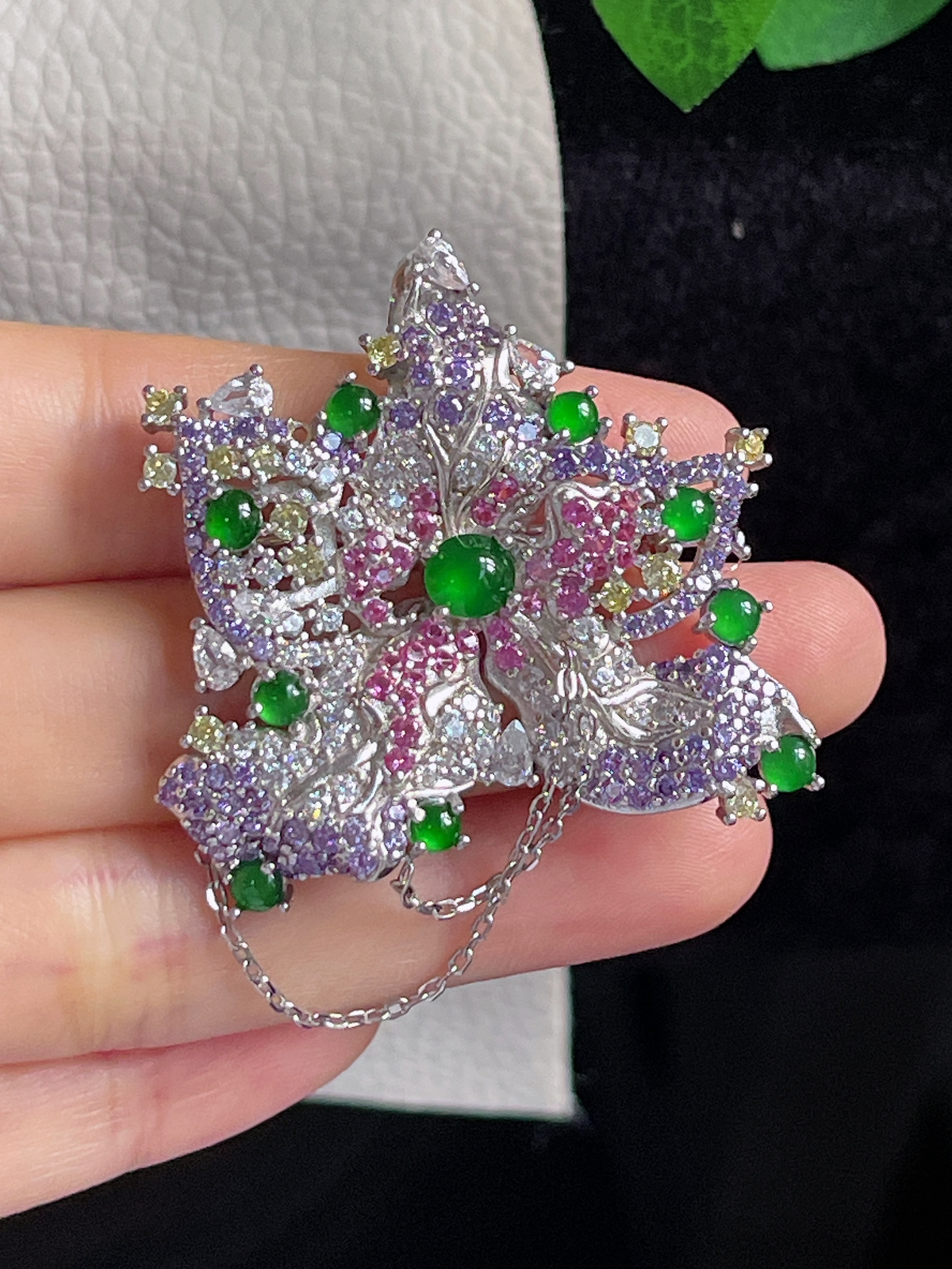 s925银 翡翠胸针