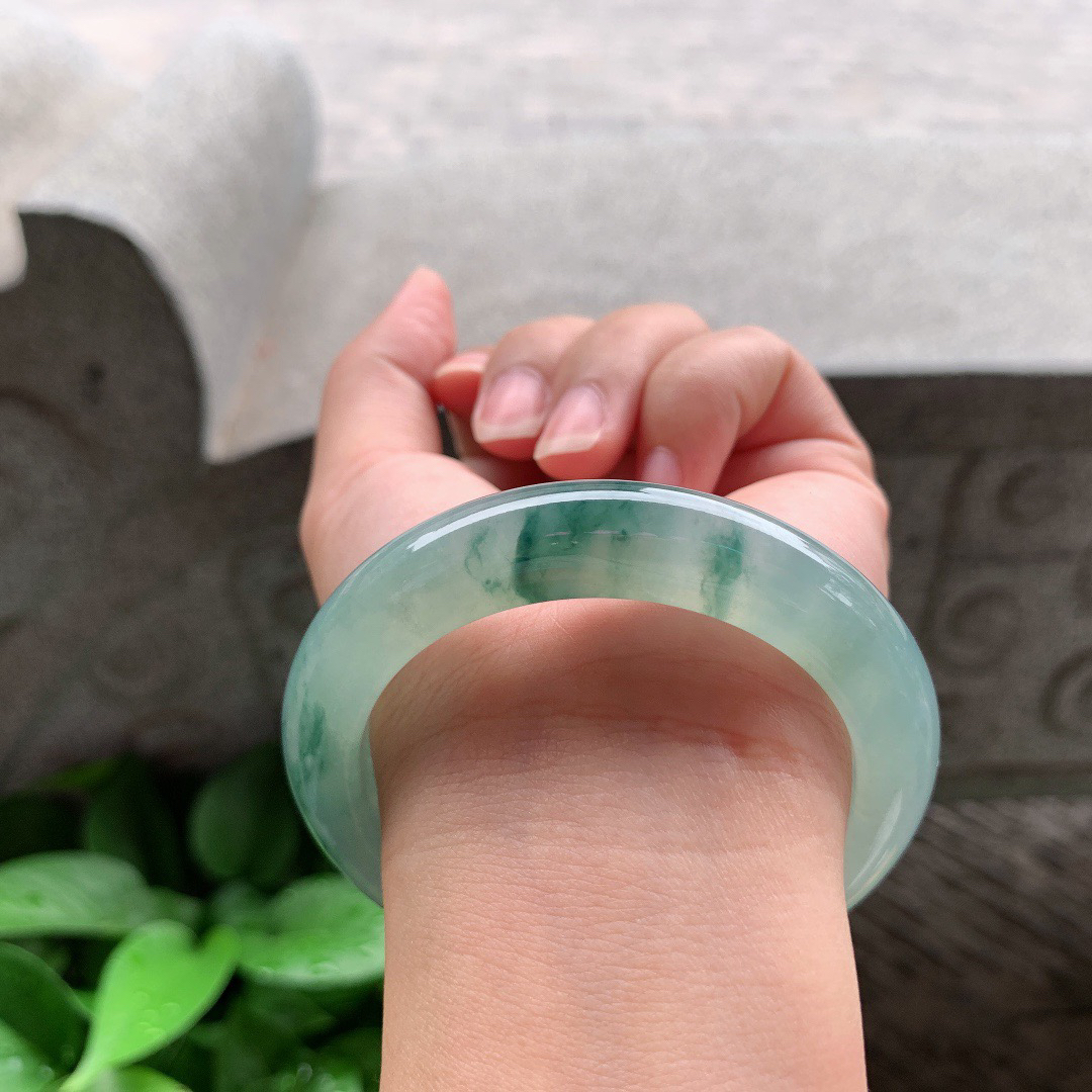 小圈口53.7-12-9.5 【冰种飘花正圈手镯】正圈53 54可戴