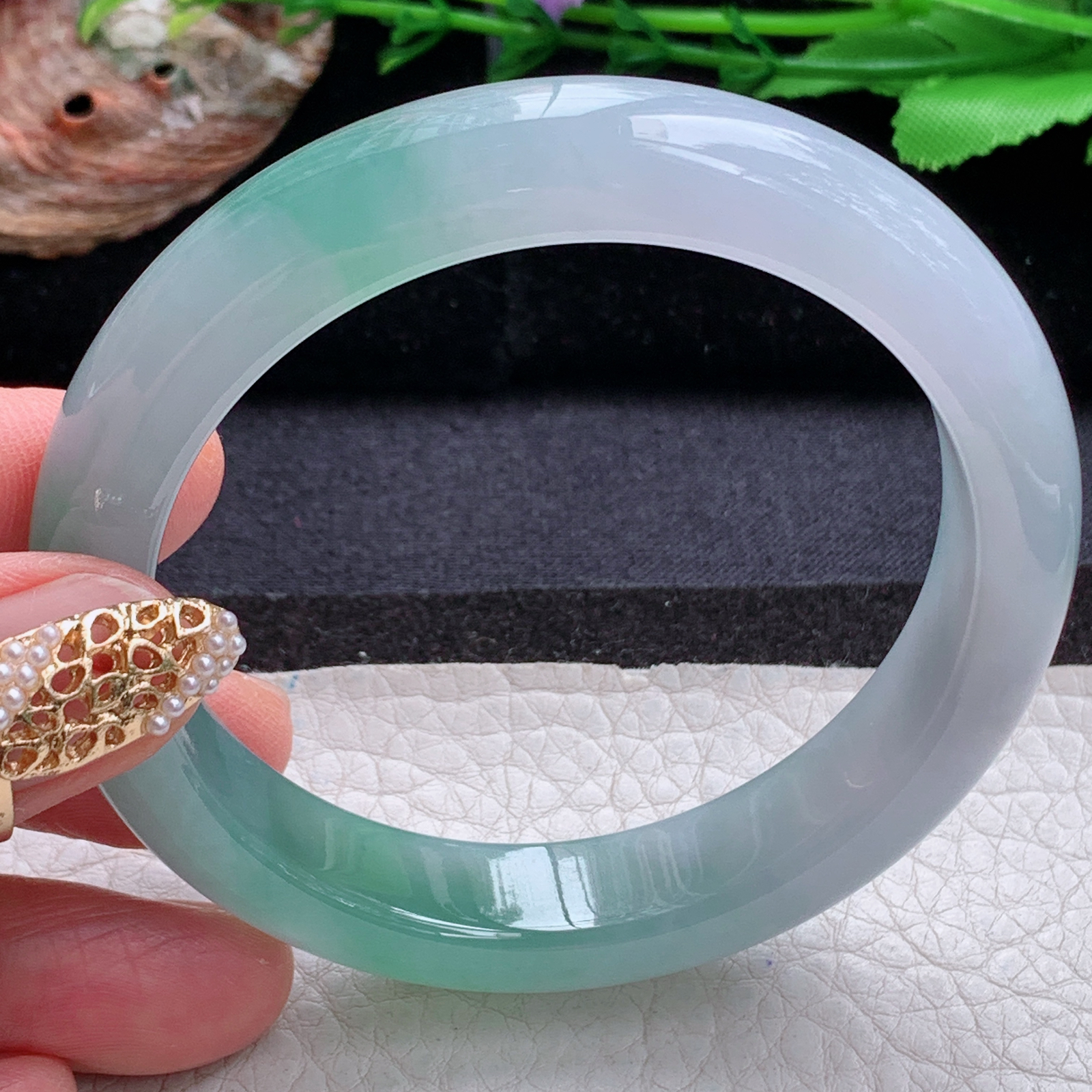 r招财款56.5*12.5*8.5平安镯 天然缅甸翡翠a货手镯冰润半山水正圈玉镯子