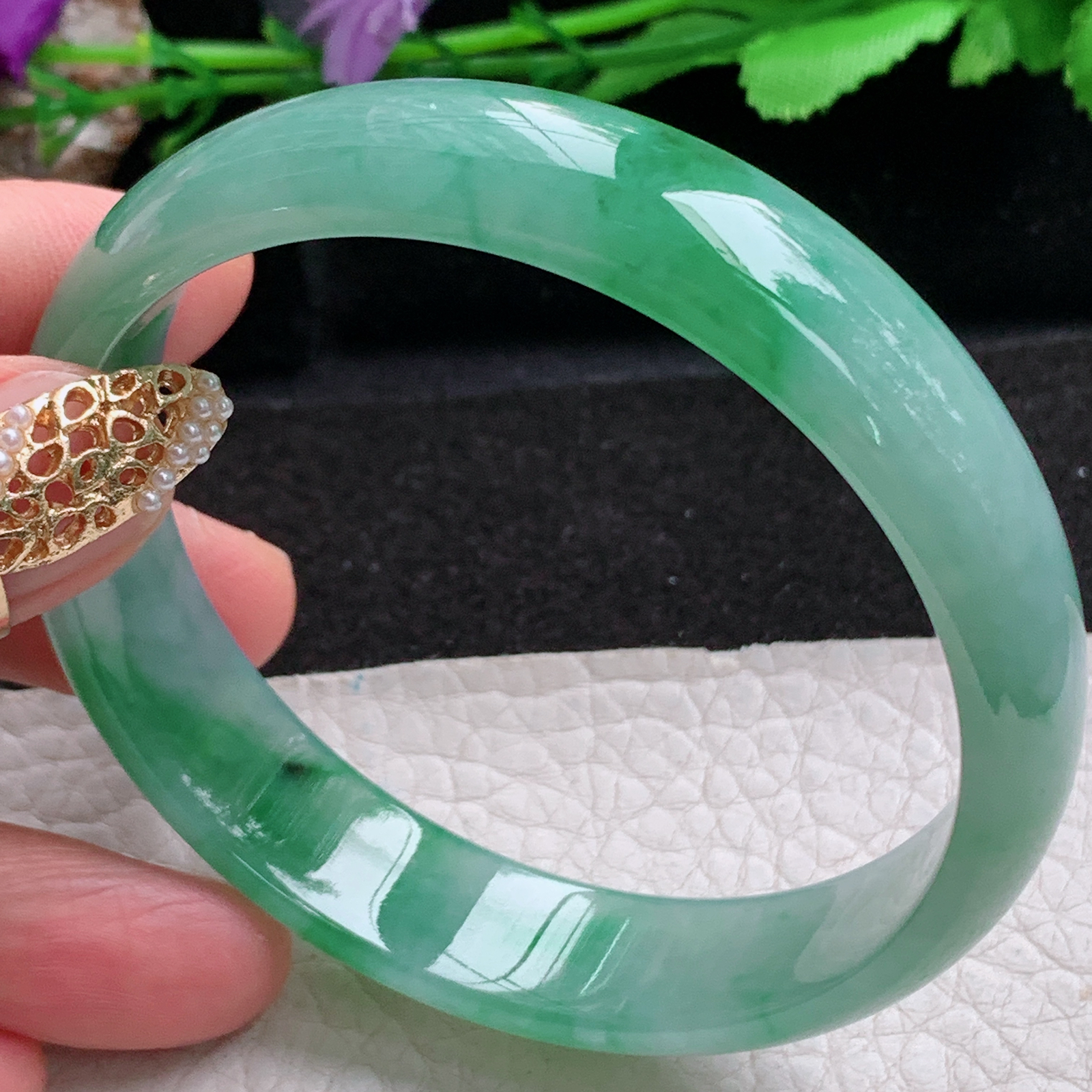 p大圈口59.5*14*6.6平安镯 天然缅甸翡翠a货手镯冰飘绿正圈玉镯子