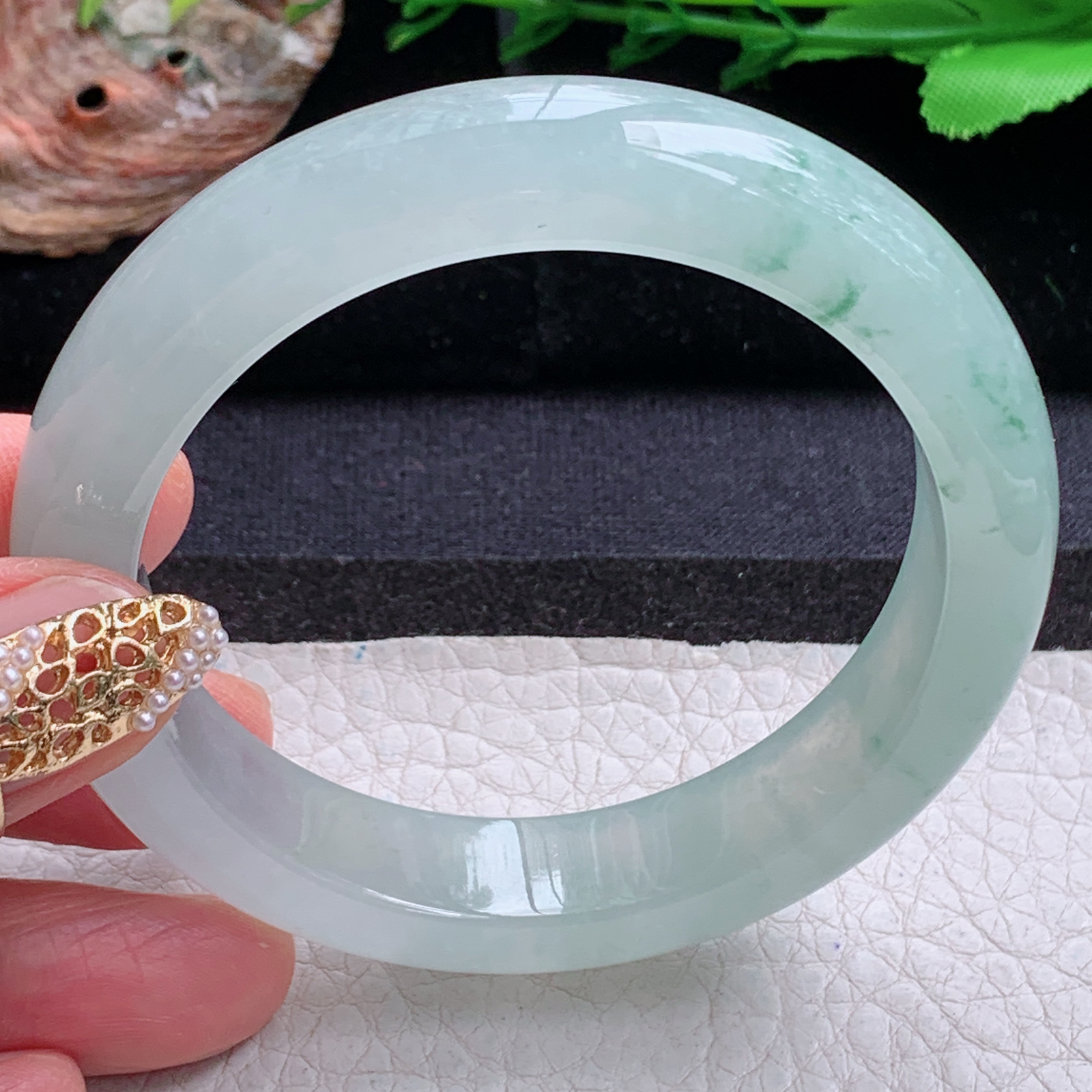 fx实拍55.5*8.8平安镯 天然缅甸翡翠a货手镯冰飘花正圈玉镯子