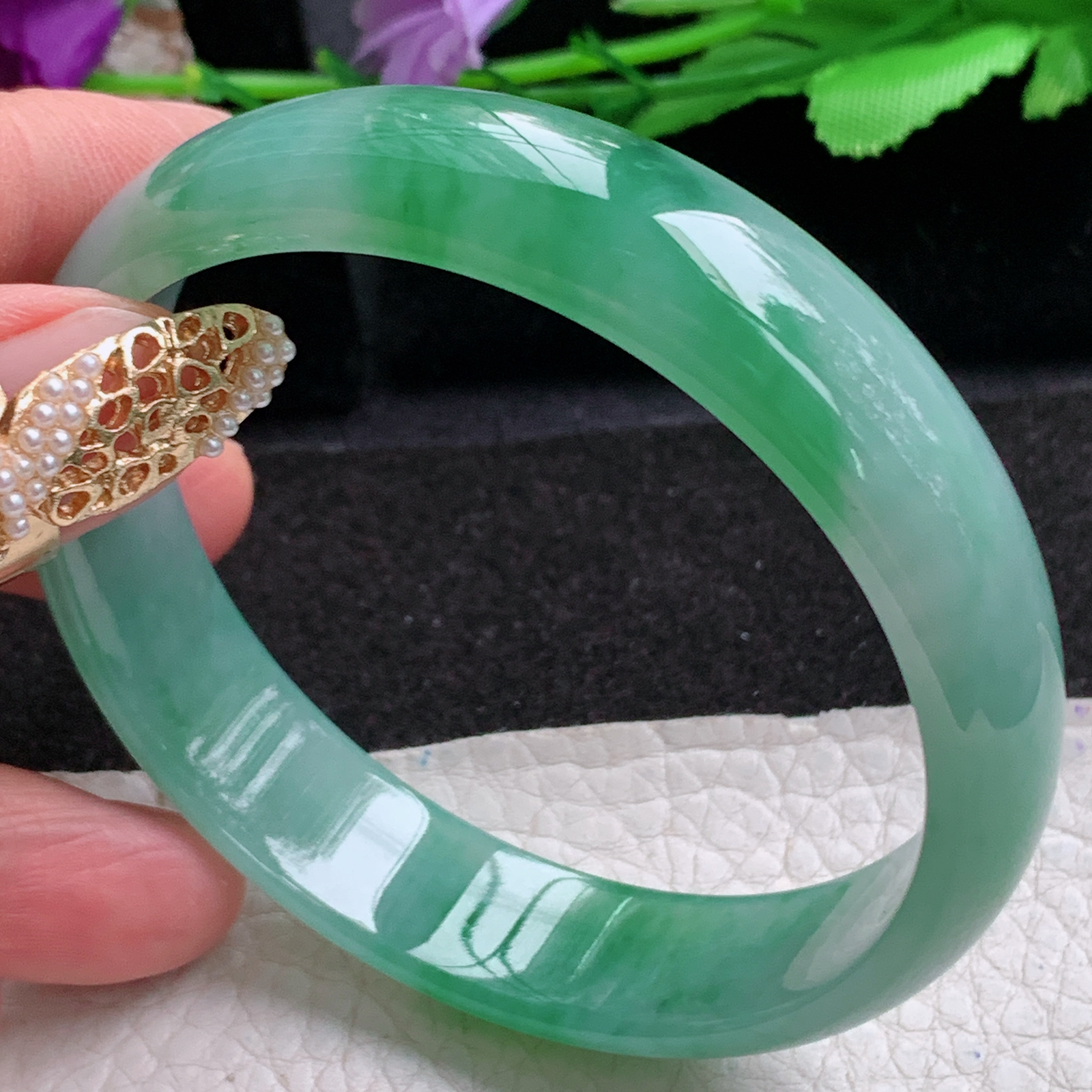 p大圈口59.5*14*6.6平安镯 天然缅甸翡翠a货手镯冰飘绿正圈玉镯子