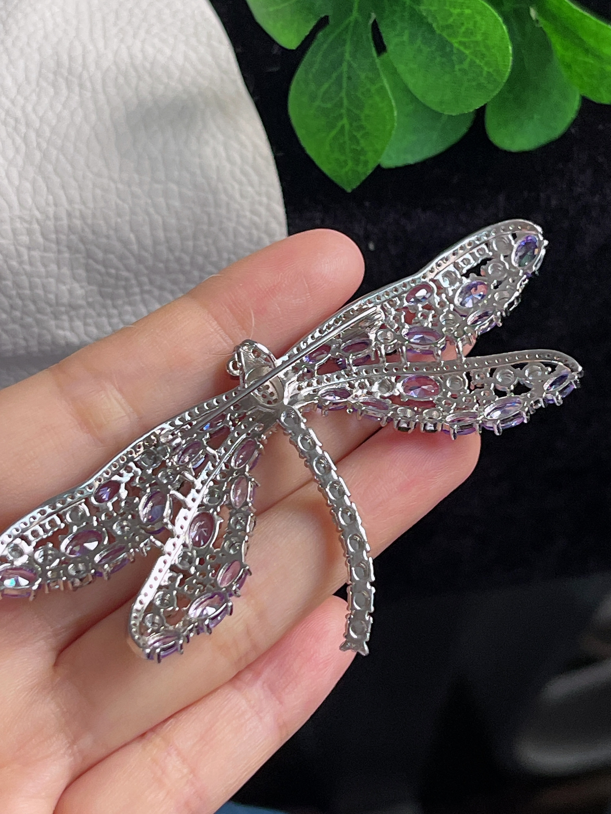 s925银 翡翠蜻蜓胸针