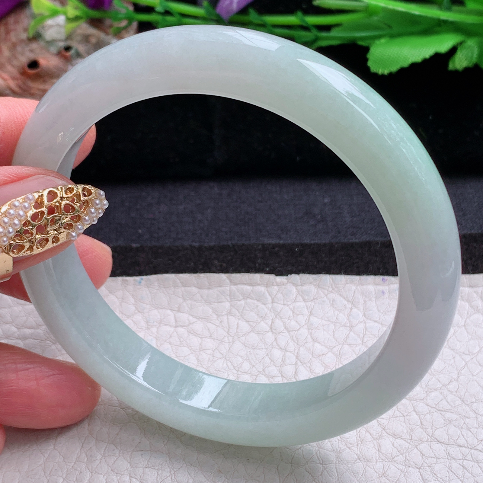 fx大圈口60*11*8.8平安镯 天然缅甸翡翠a货手镯飘绿正圈玉镯子