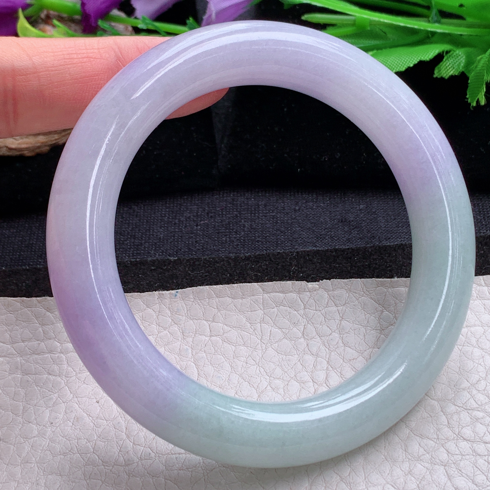 xc招财款59.5*12*11.8美人镯 天然缅甸翡翠a货手半山水春带彩圆条玉镯子