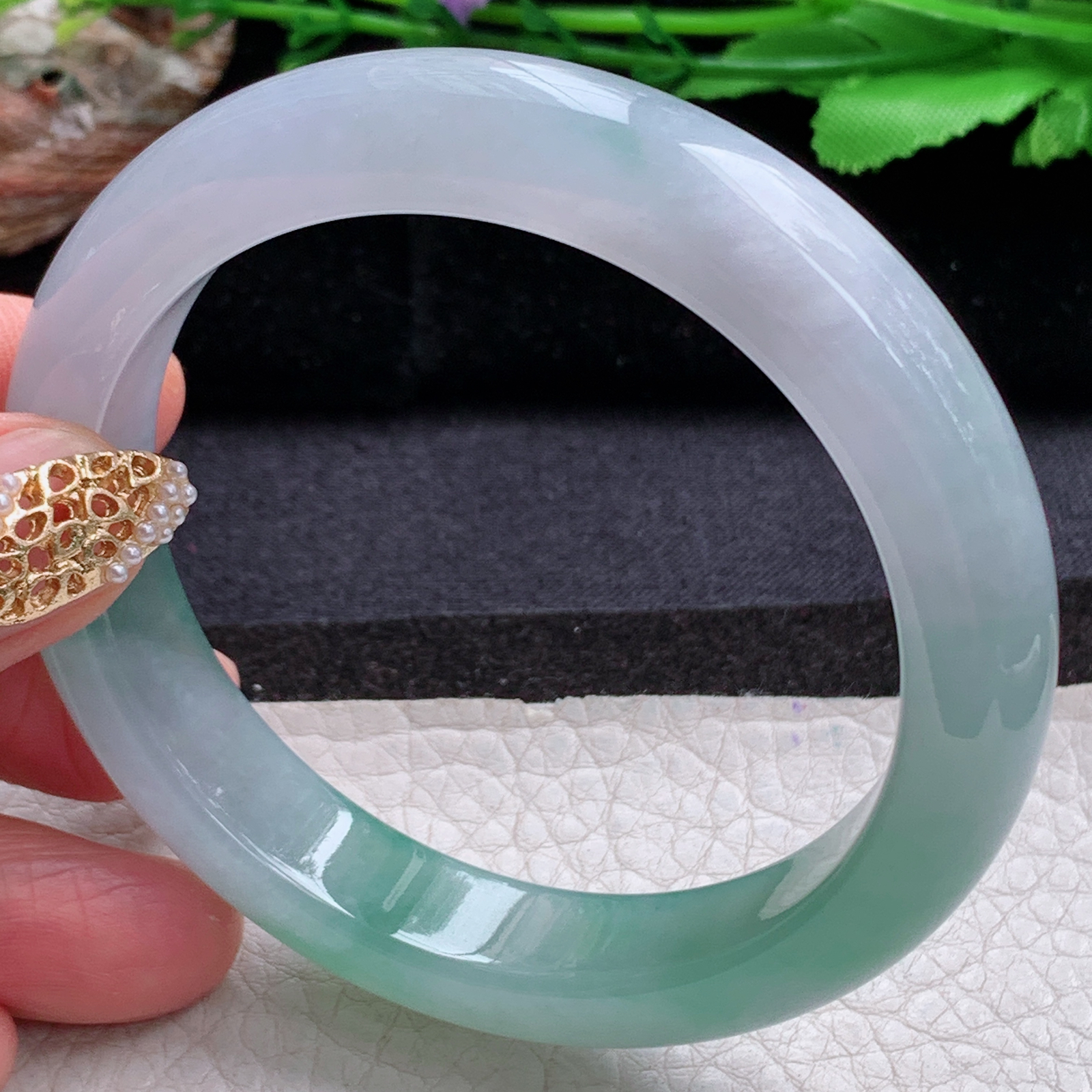 r招财款56.5*12.5*8.5平安镯 天然缅甸翡翠a货手镯冰润半山水正圈玉镯子