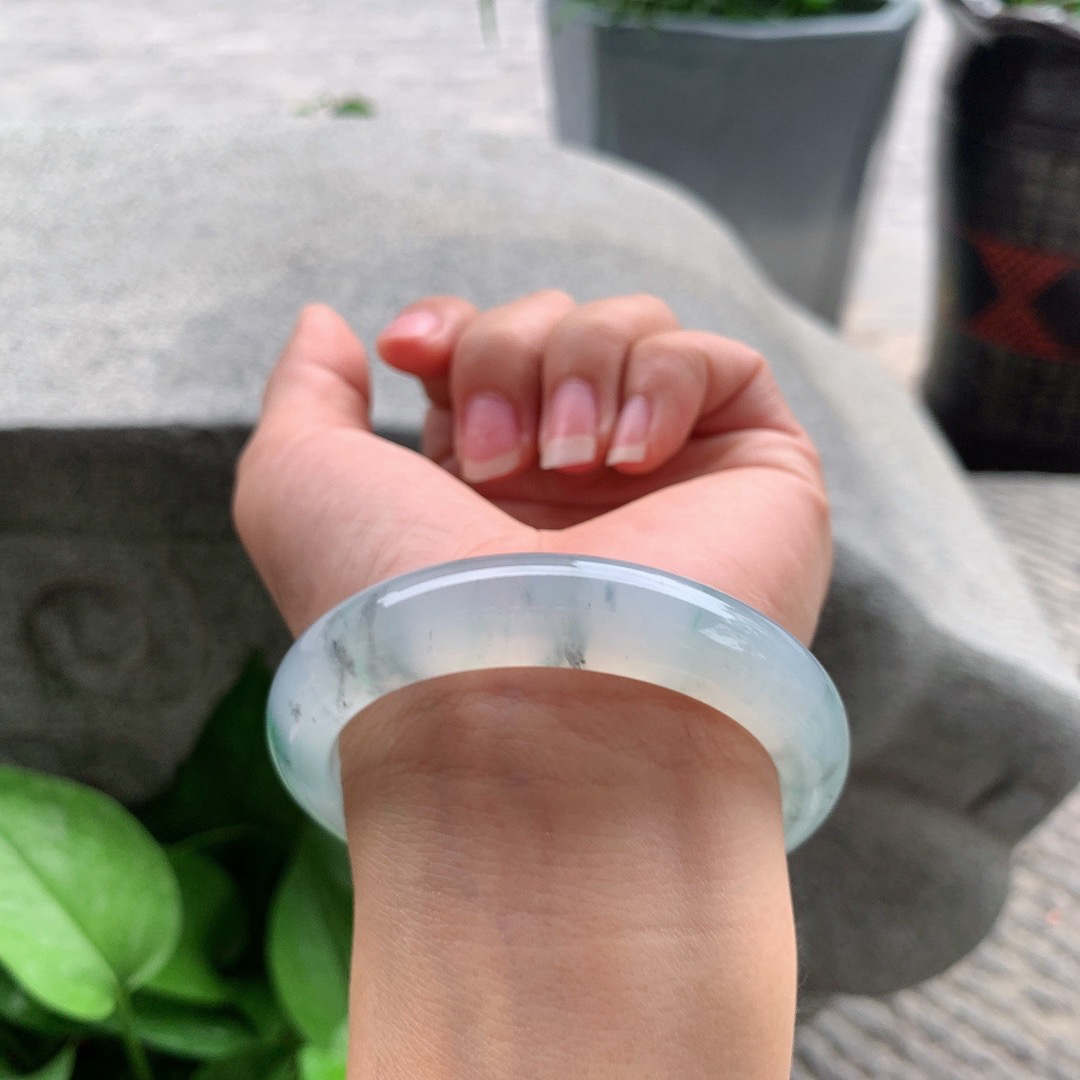 圈口 54.3-11.8-8.5【冰种飘绿正圈手镯】正圈54 55可戴