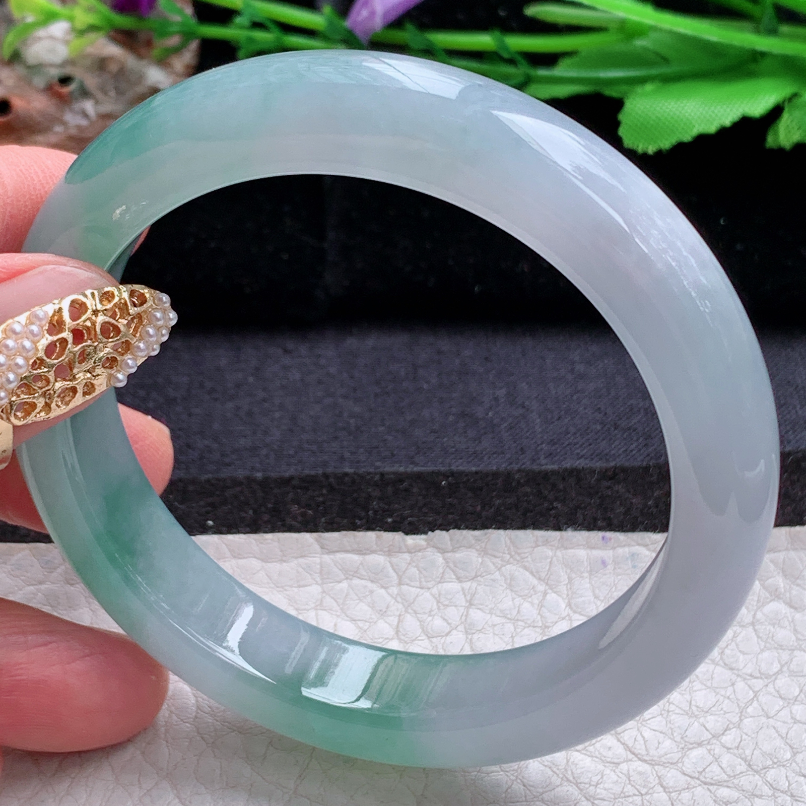 r招财款56.5*12.5*8.5平安镯 天然缅甸翡翠a货手镯冰润半山水正圈玉镯子