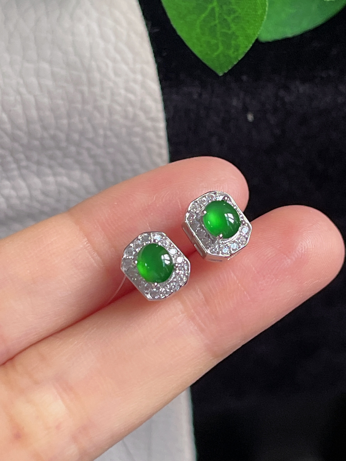 s925银 翡翠耳钉