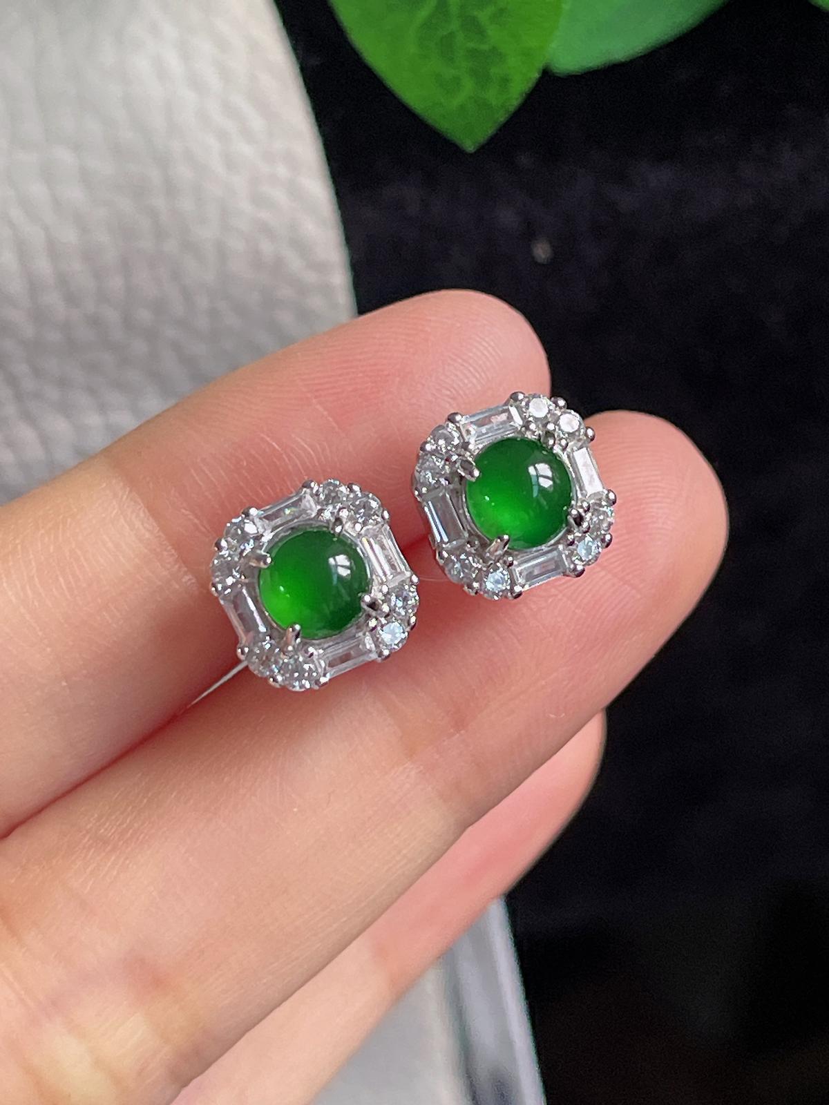 s925银 翡翠耳钉