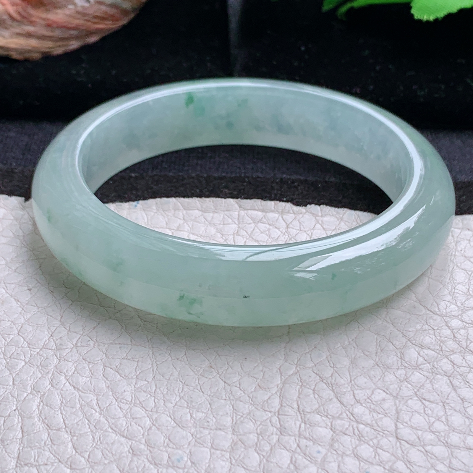 fx实拍55.5*8.8平安镯 天然缅甸翡翠a货手镯冰飘花正圈玉镯子