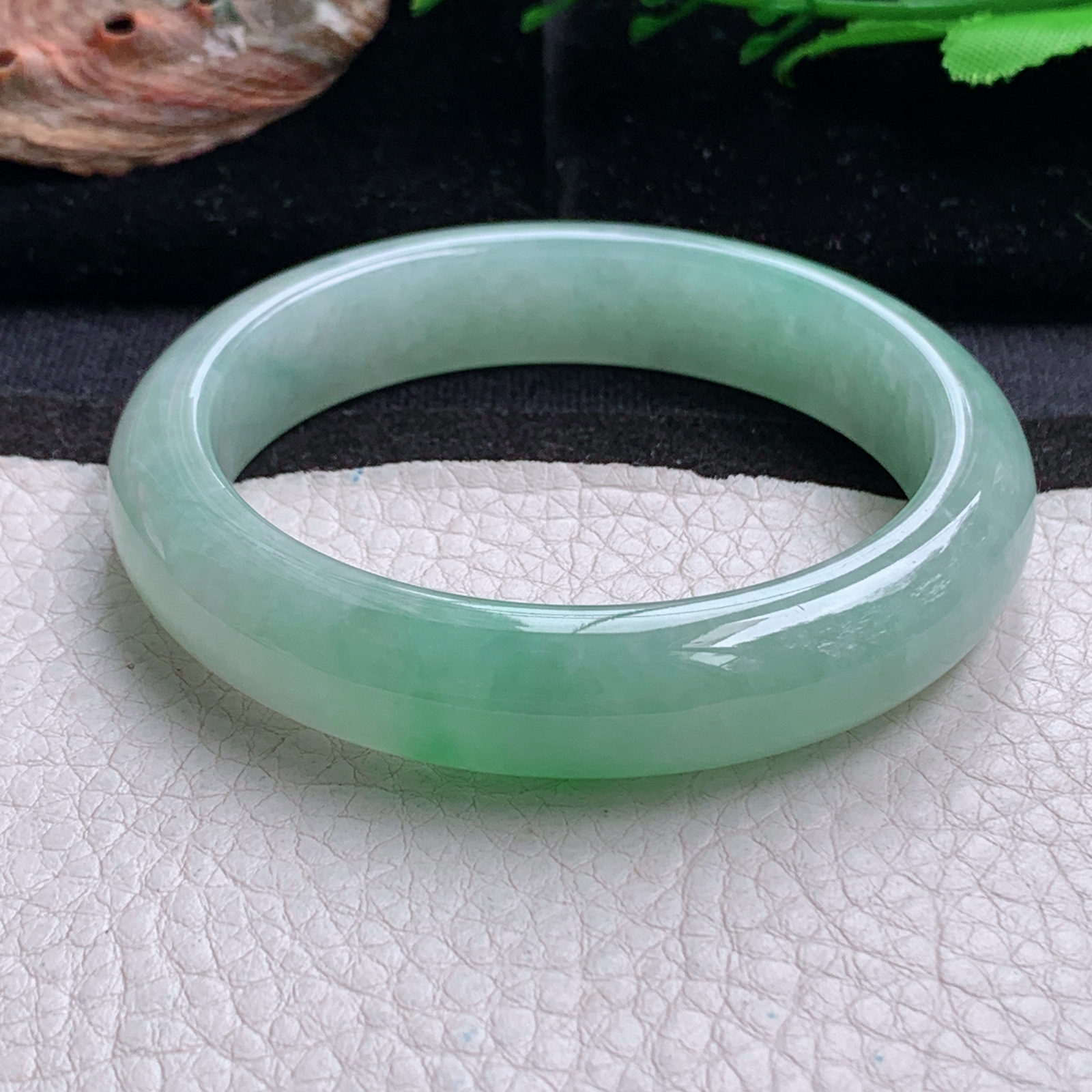 fx清爽款56*12.6*8.2平安镯 天然缅甸翡翠a货手镯飘绿正圈玉镯子