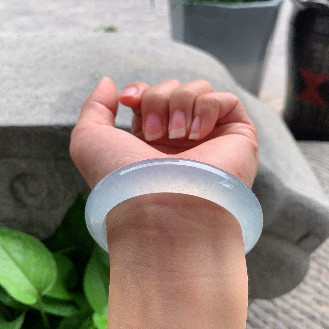 小圈口 53.5-12.4-8.4【高冰玻白正圈手镯】正圈53 54可戴