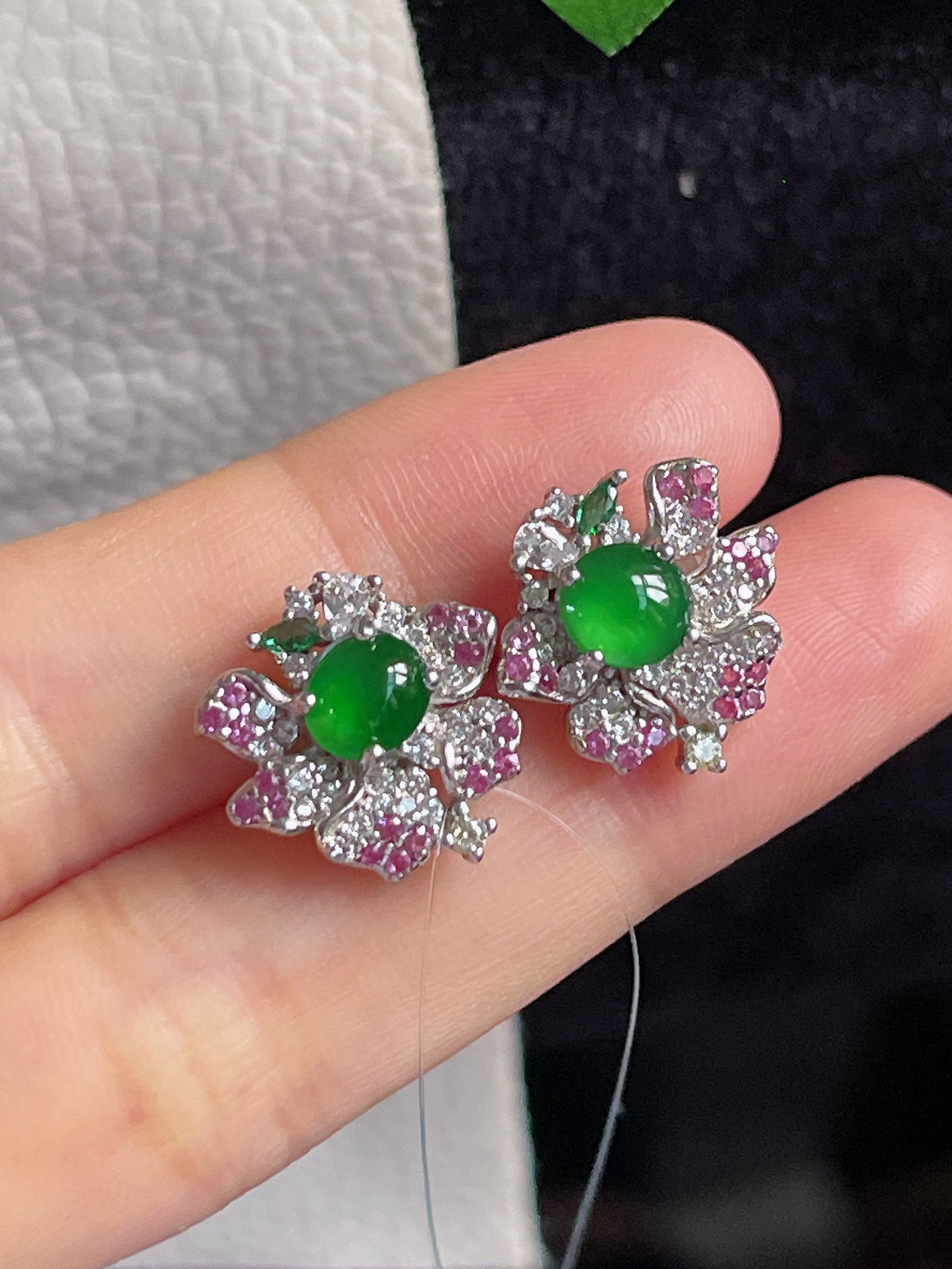 s925银 翡翠耳钉