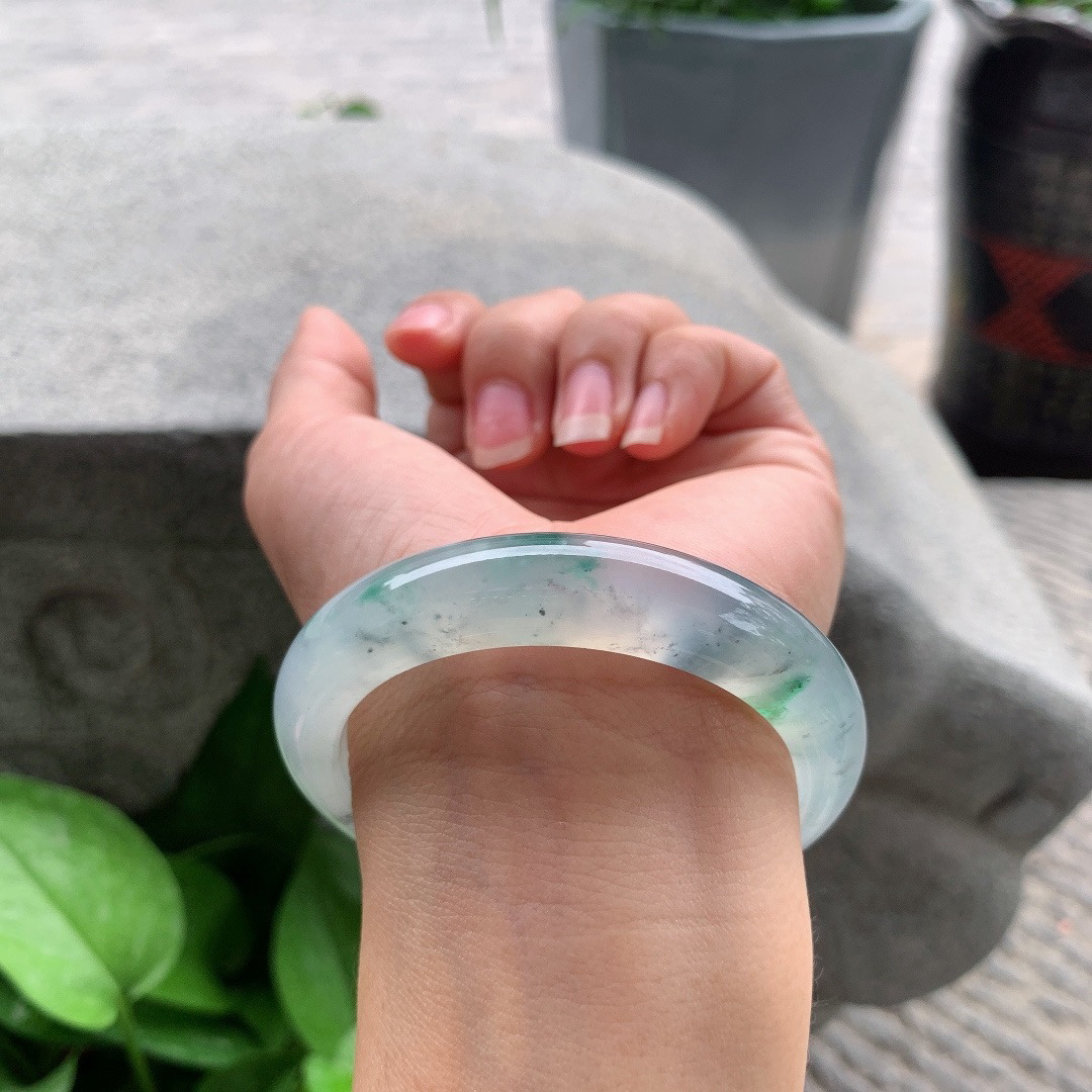 圈口 54.3-11.8-8.5【冰种飘绿正圈手镯】正圈54 55可戴