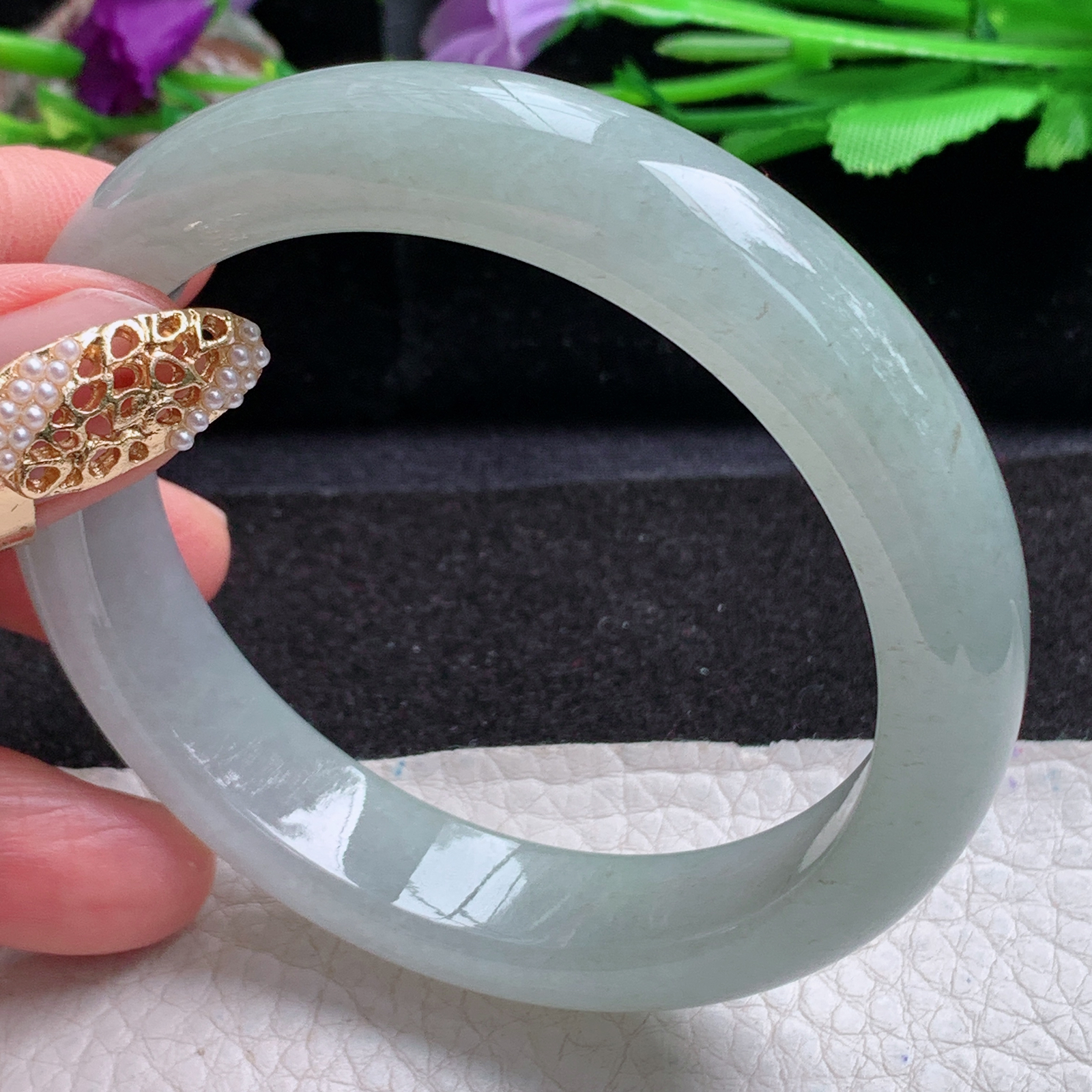 z实拍57*13*8.5平安镯 天然缅甸翡翠a货手冰晴正圈玉镯子